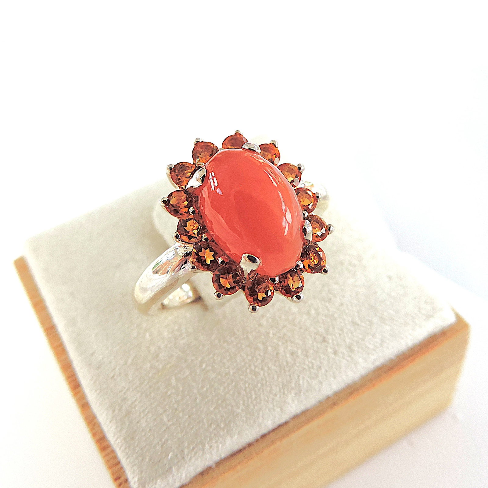 Sterling Silver 5 Carat Cabochon Spessartite Gemstone Ring 'New With Gift Box' - 3