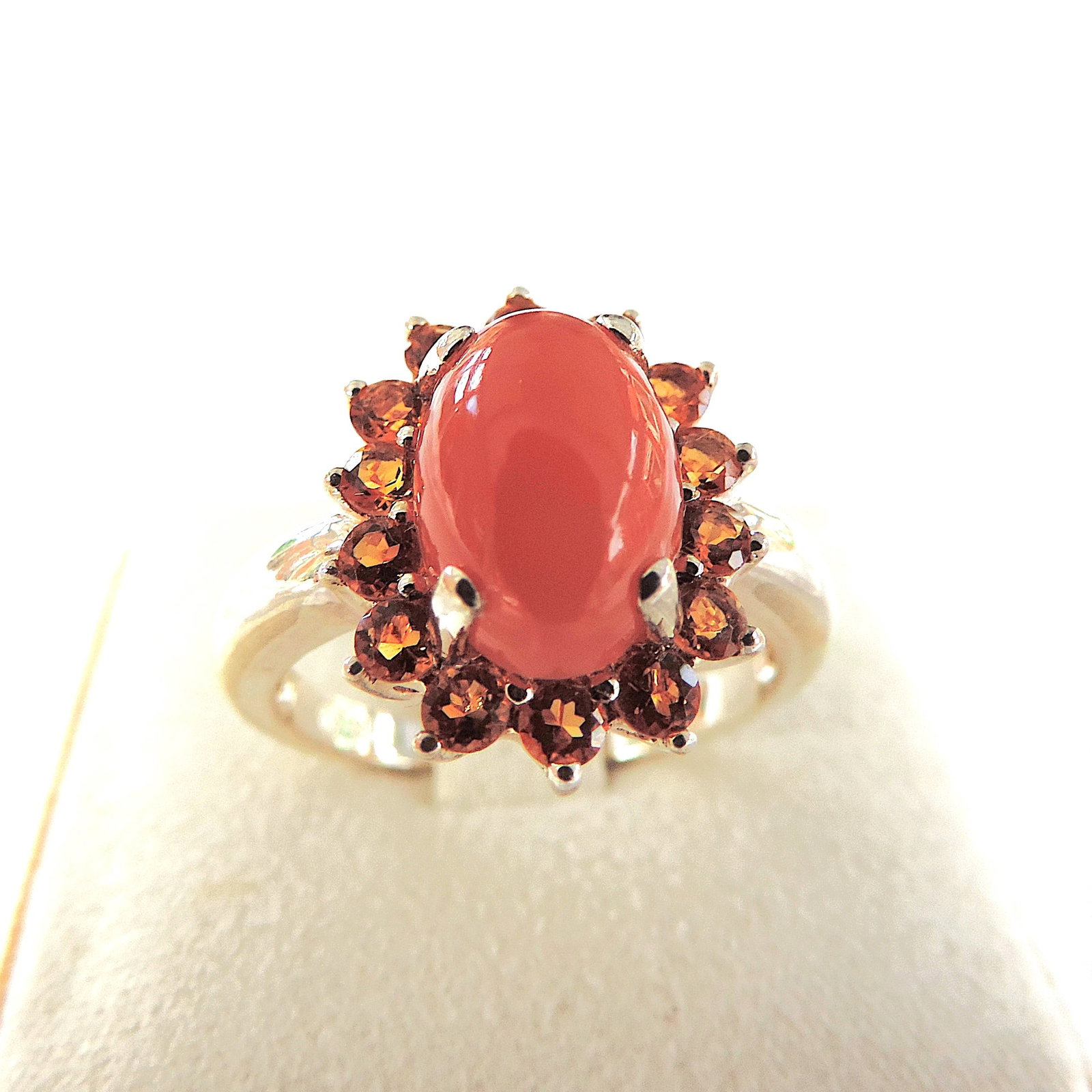 Sterling Silver 5 Carat Cabochon Spessartite Gemstone Ring 'New With Gift Box' - 4