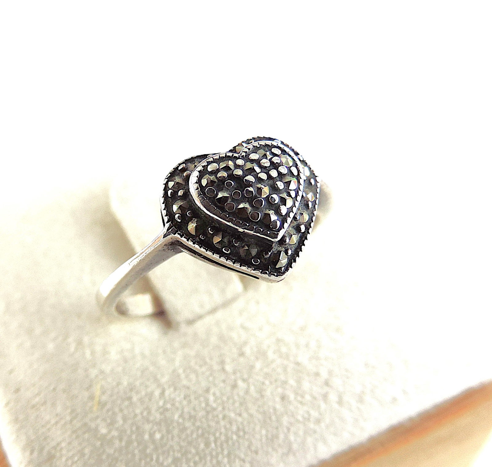 925 Silver Heart Marcasite Ring - 2