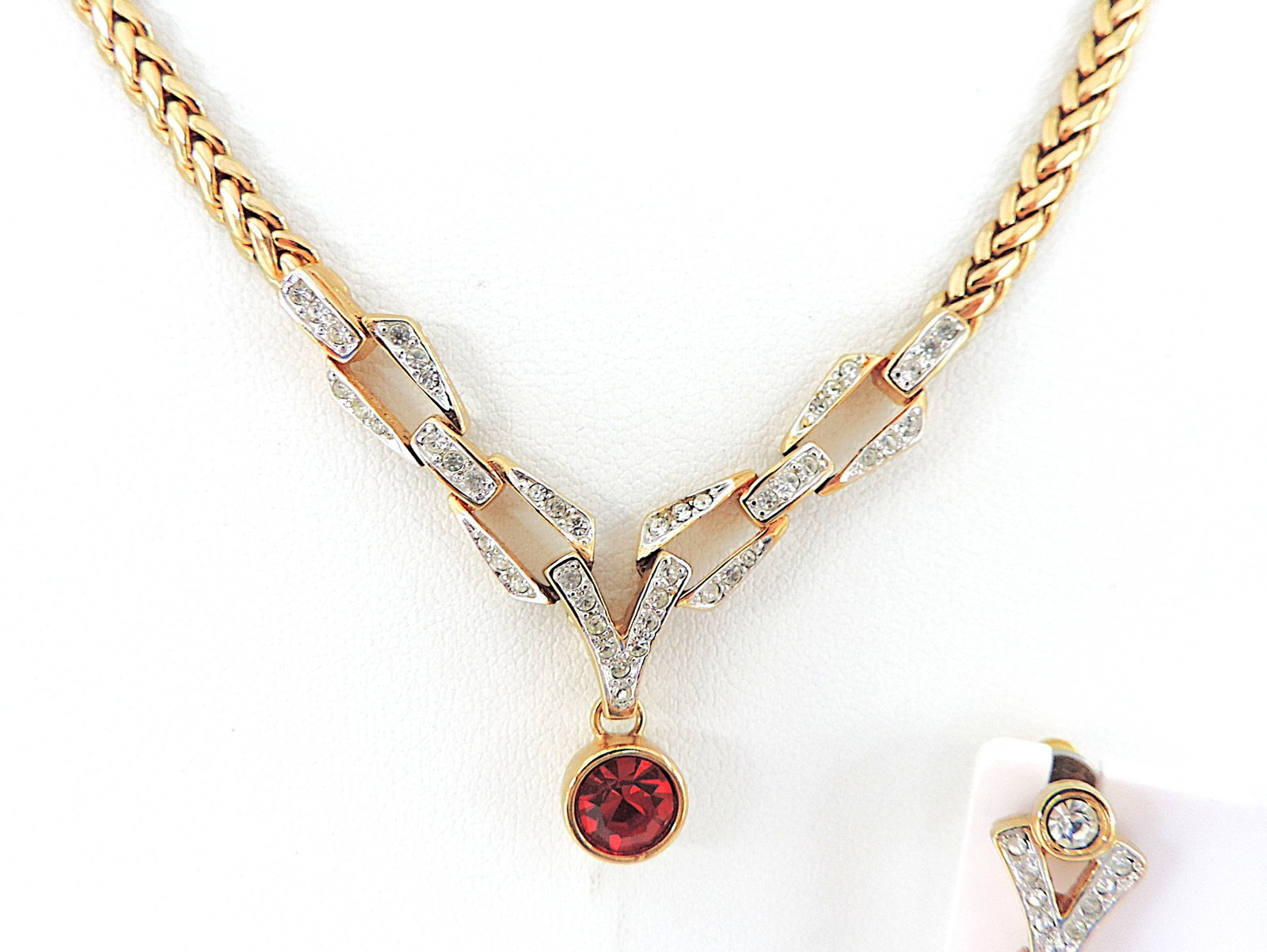 Vintage Gold Plated Austrian Crystal Necklace & Earrings Set c.1980's - 2