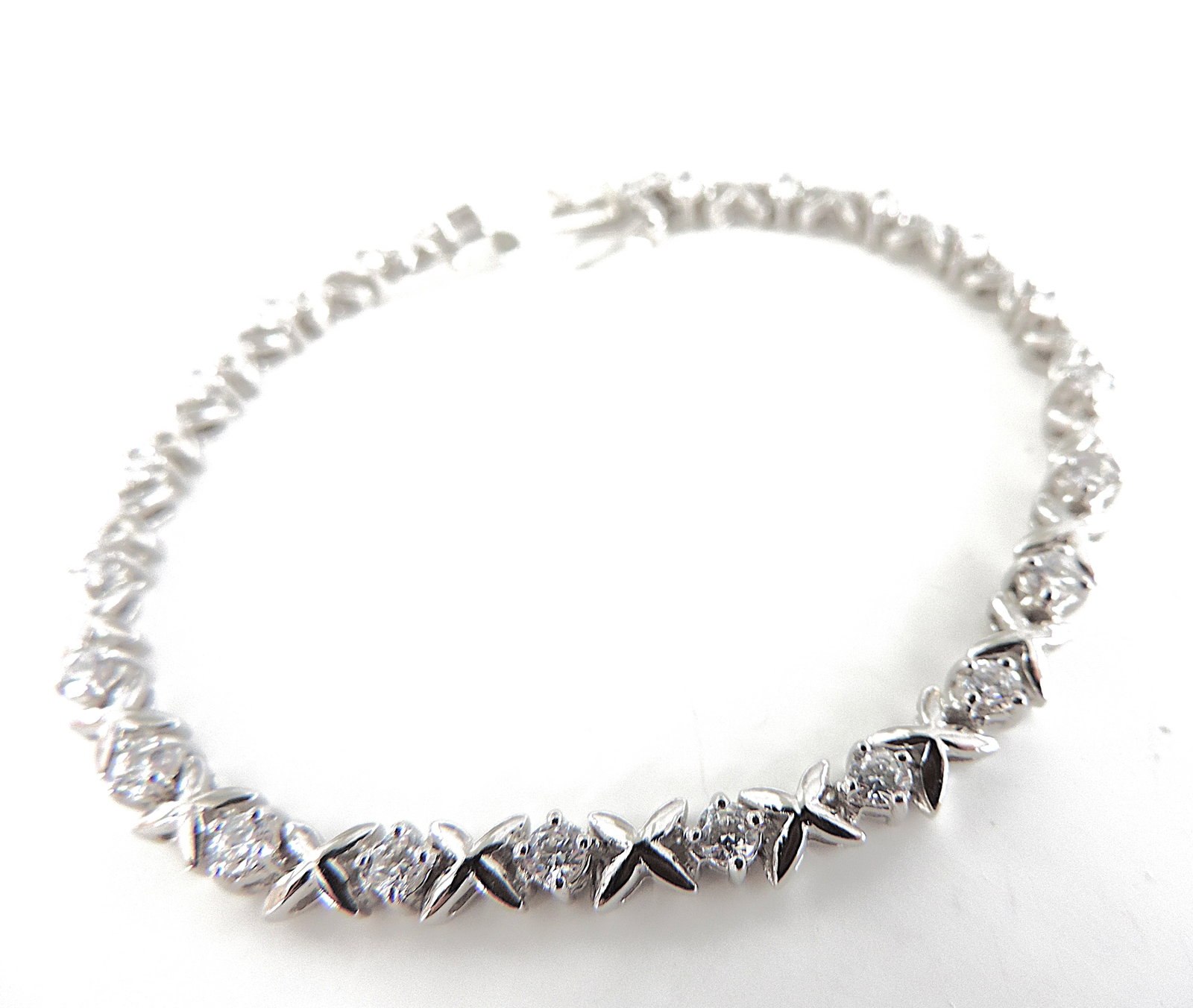 925 Silver White Topaz Gemstone Kiss Tennis Bracelet 'New' - 2