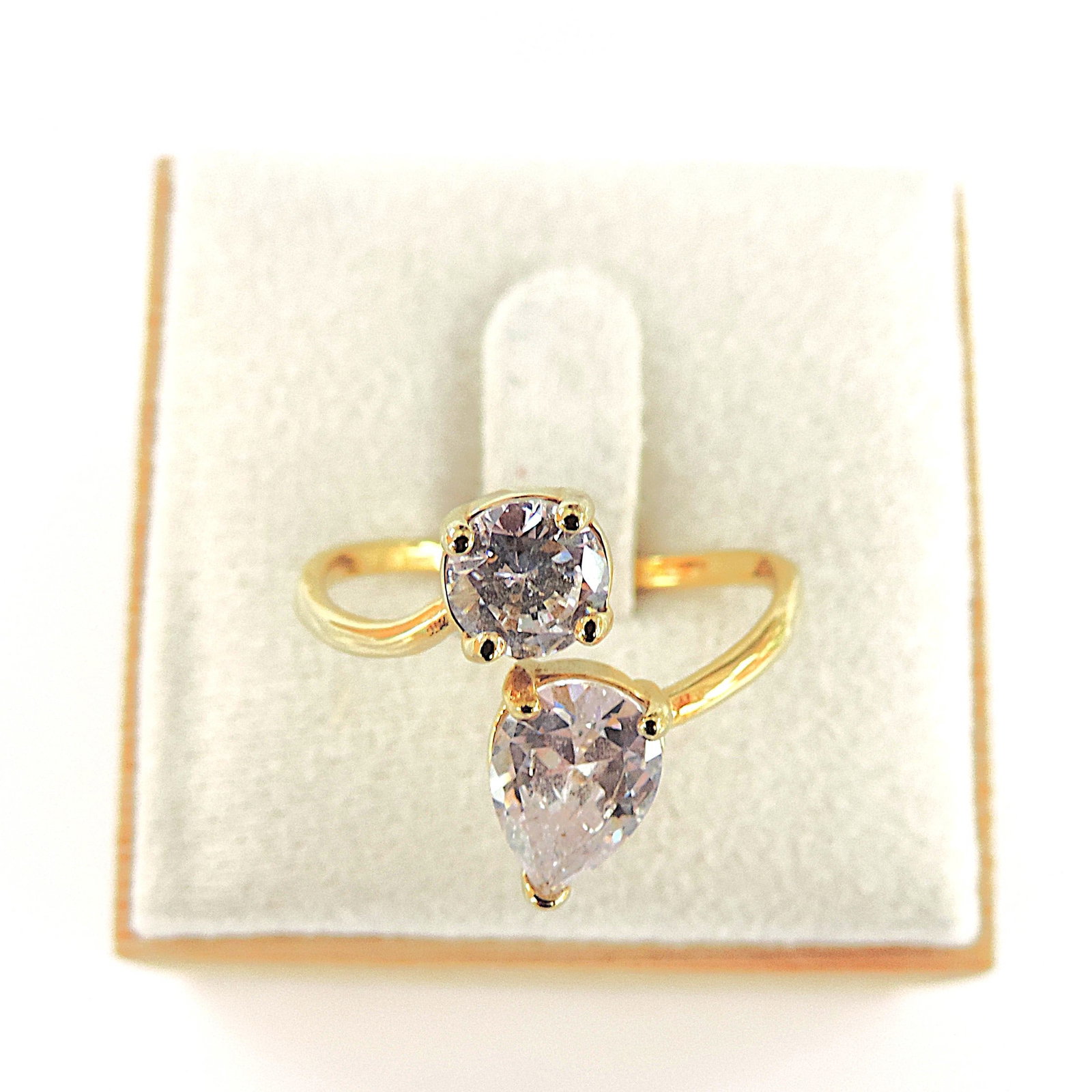 14k Gold On Silver CZ Gemstone Ring - 2
