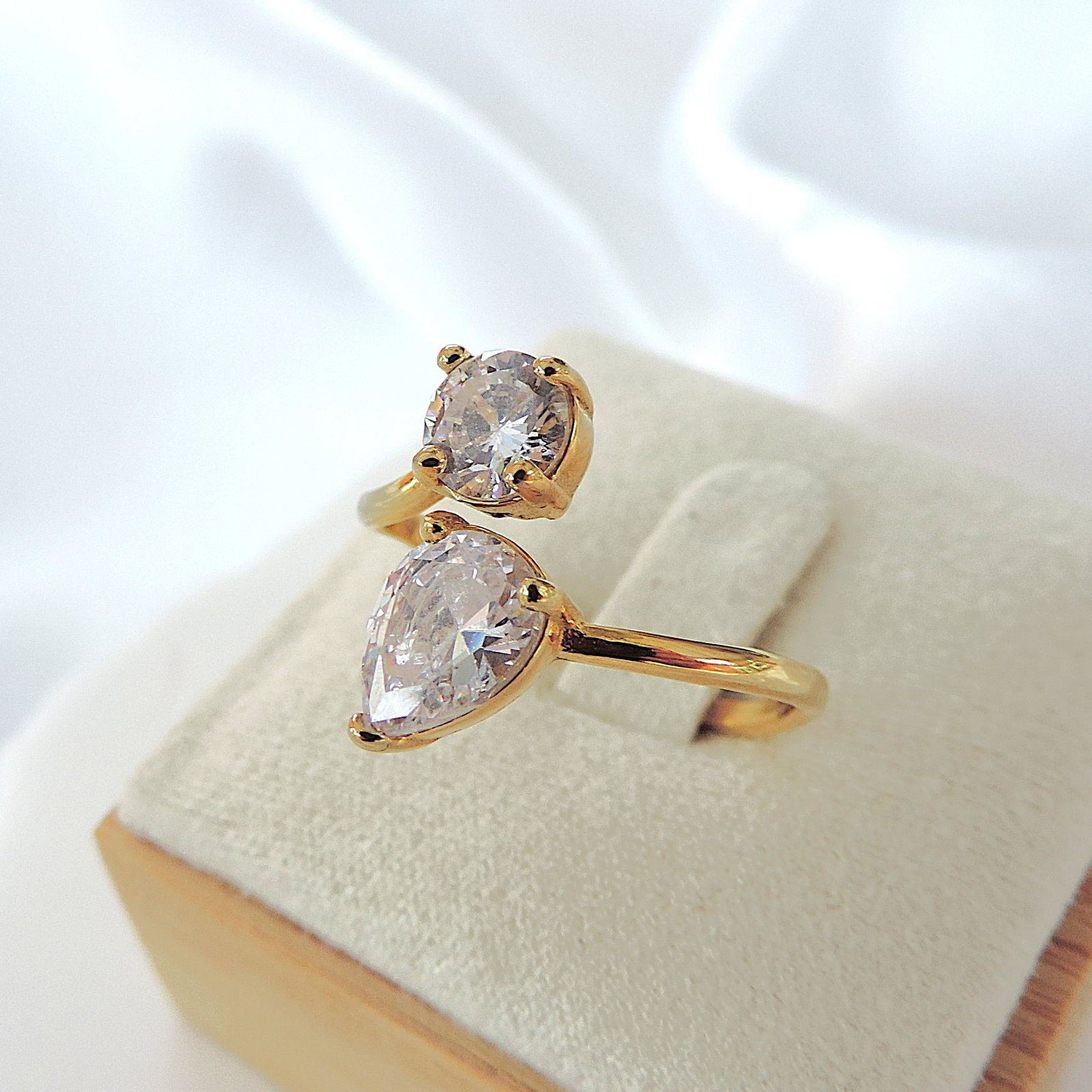 14k Gold On Silver CZ Gemstone Ring - 3