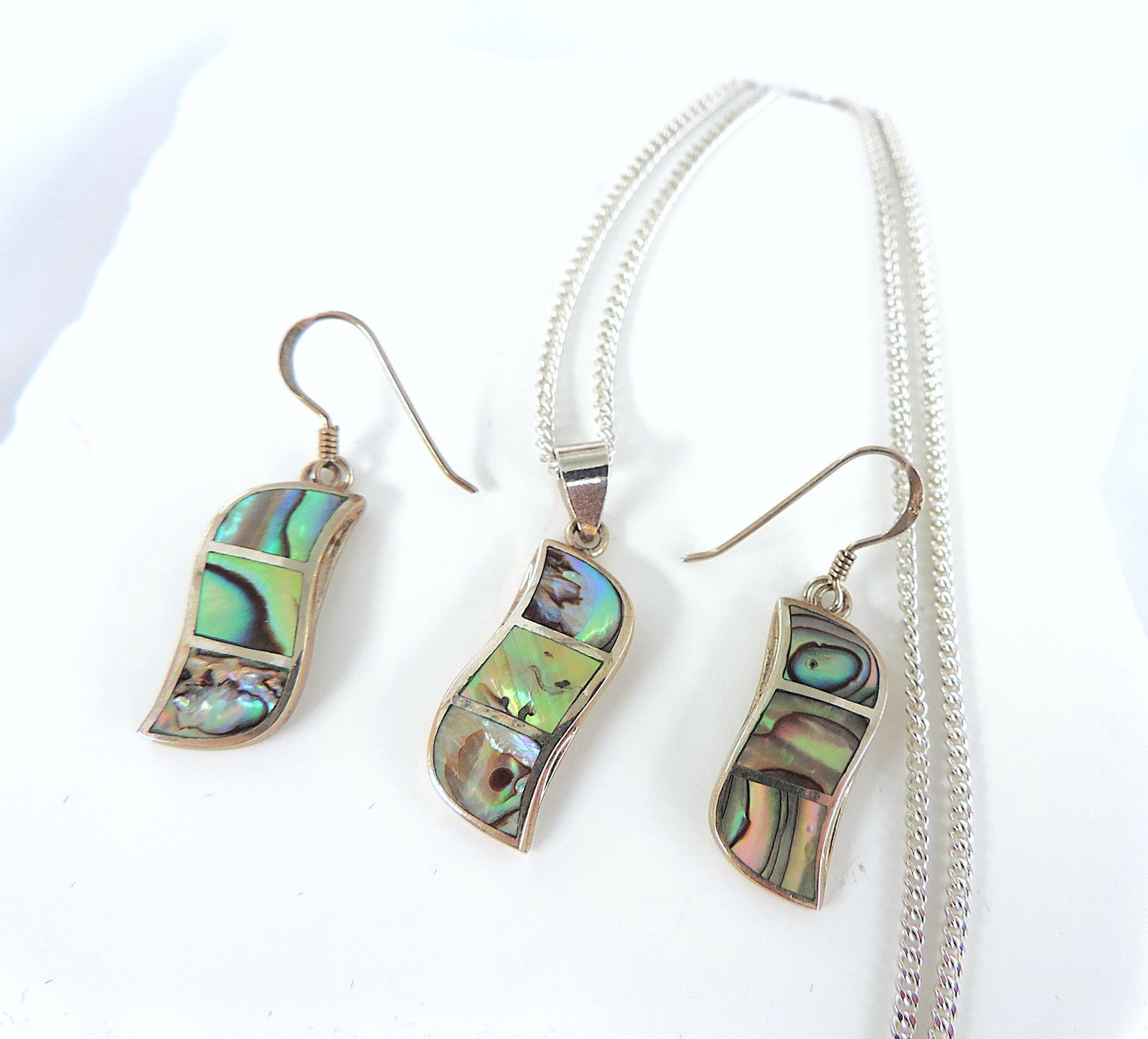 925 Silver Abalone Shell Necklace & Earrings Set 'New' - 2