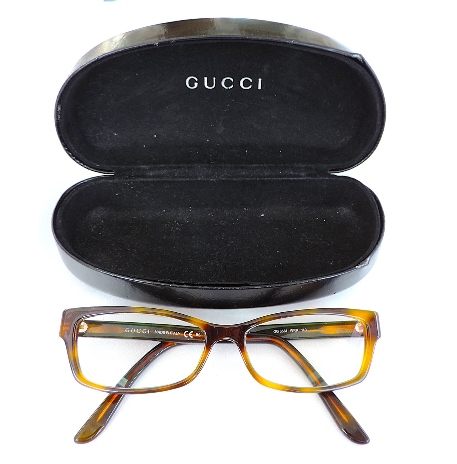 GUCCI Prescription Glasses Frames GG3561 WRR 140 With Case: Title: GUCCI Prescription Glasses Frames GG3561 WRR 140 With Case Description: GUCCI Glasses Frames GG3561 WRR 140 gloss Havana brown acetate frames. Made in Italy. The glasses are