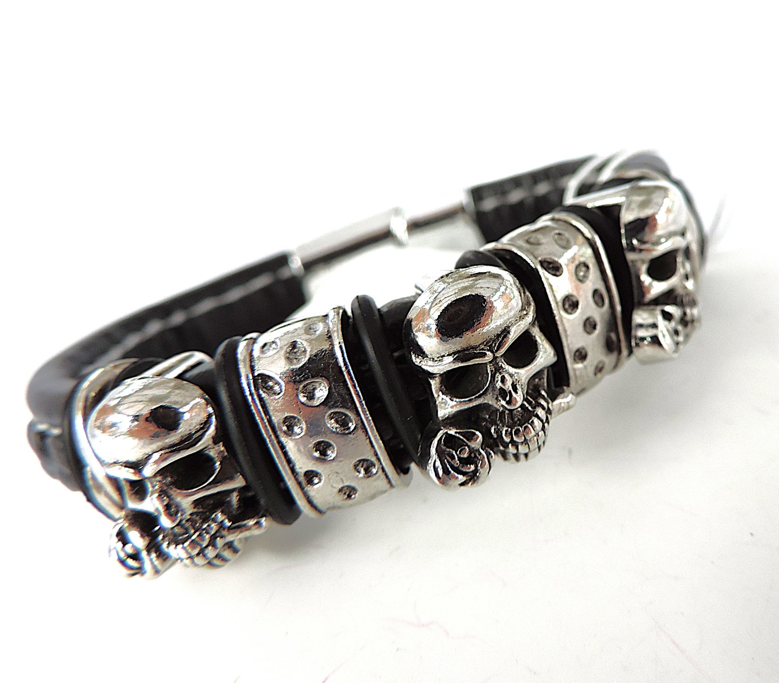Aethon Black Leather Pirate Skulls Bracelet 'New' - 2