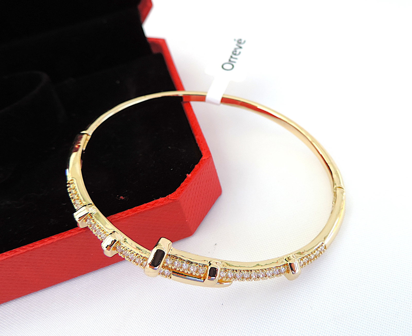 Orrevé 18k Gold Plated Pave Zircon Bangle/Bracelet 'New' - 2