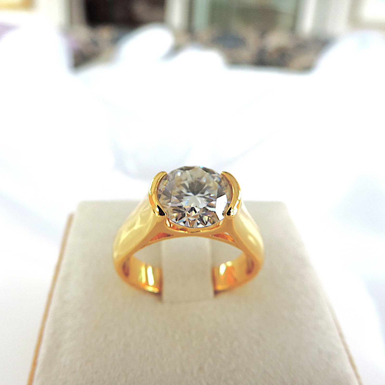 2 Carat Moissanite Solitaire Ring 18k Yellow Gold On Sterling Silver 'New With Gift Box' - 3