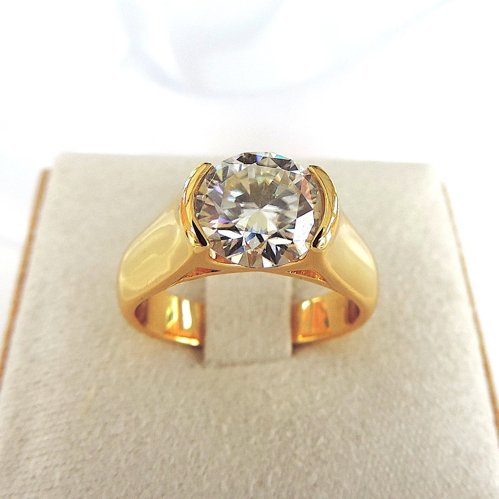 2 Carat Moissanite Solitaire Ring 18k Yellow Gold On Sterling Silver 'New With Gift Box' - 5