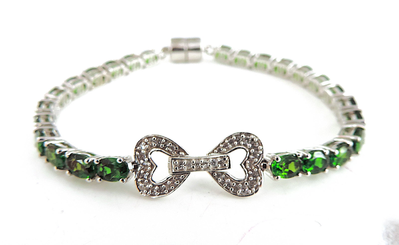 925 Silver 7 Carat Green Diopside Tennis Bracelet 'New With Gift Box' - 4