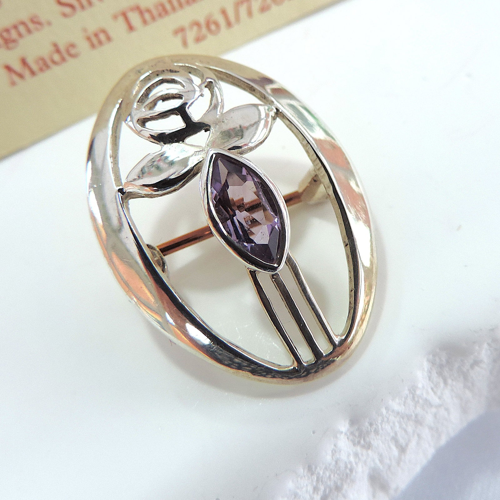 925 Silver & Amethyst Past Times Mackintosh Brooch - 2