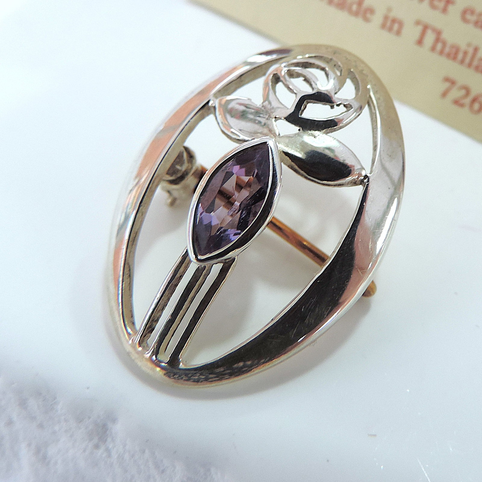 925 Silver & Amethyst Past Times Mackintosh Brooch - 3