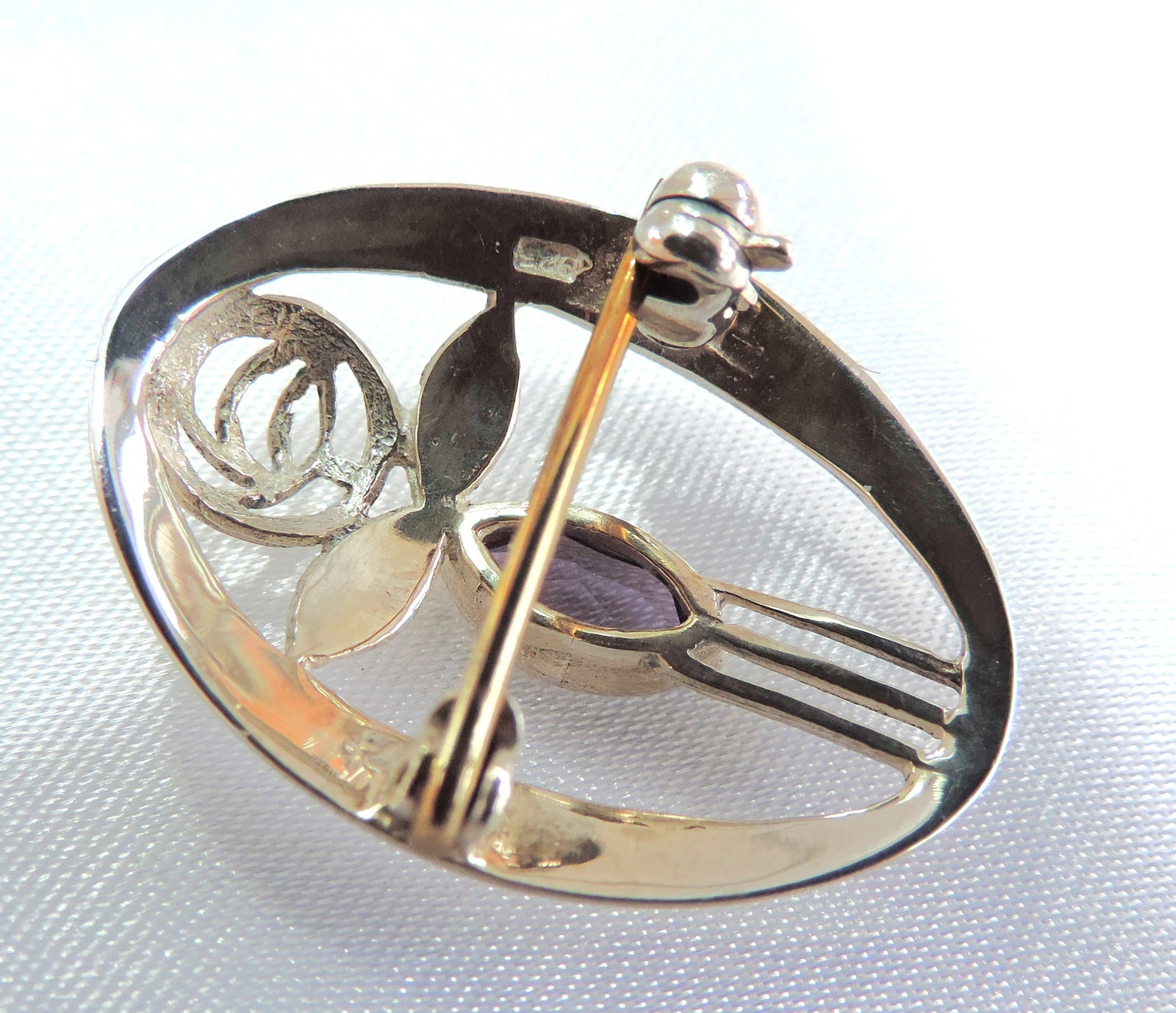 925 Silver & Amethyst Past Times Mackintosh Brooch - 4
