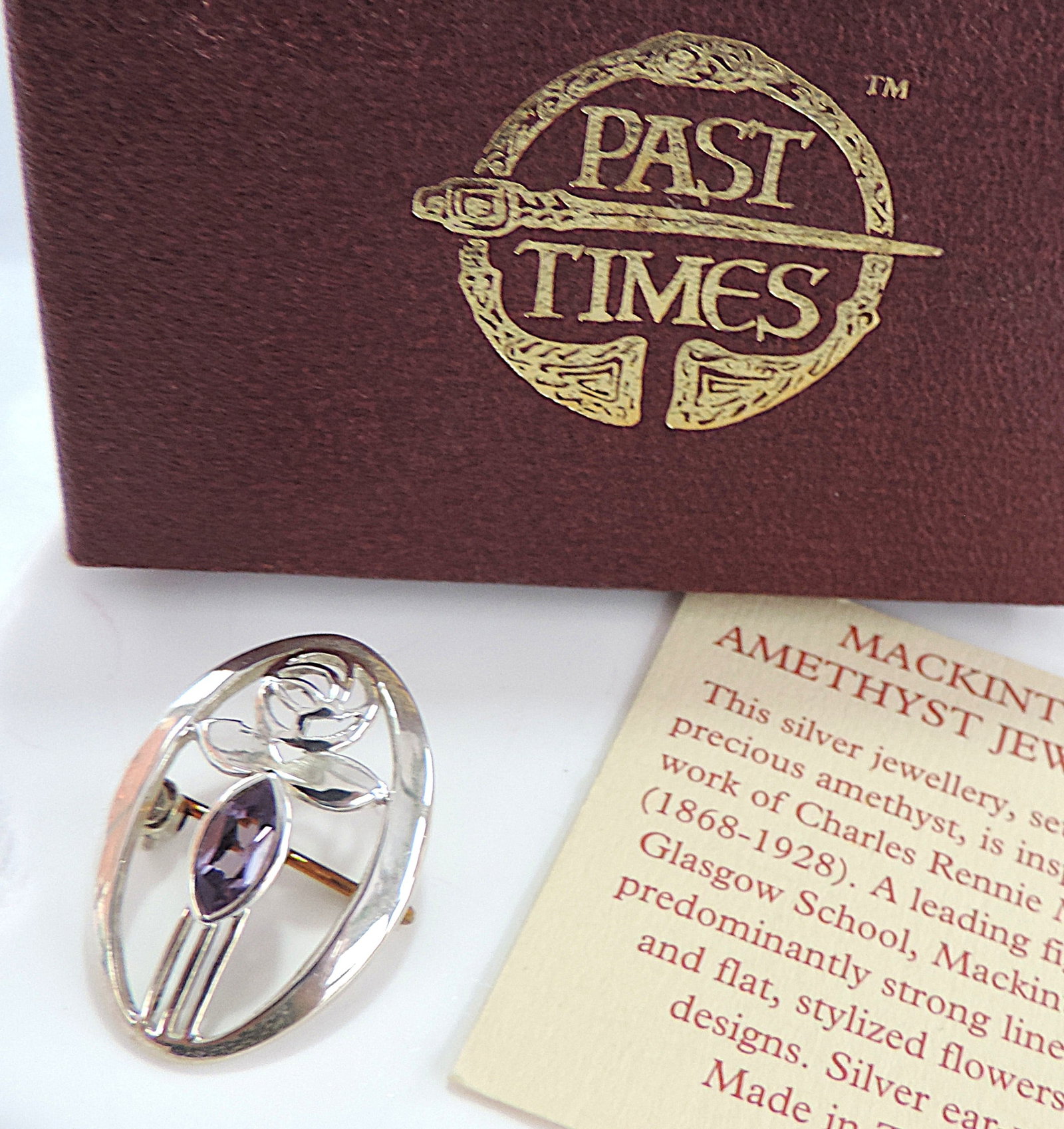 925 Silver & Amethyst Past Times Mackintosh Brooch - 5