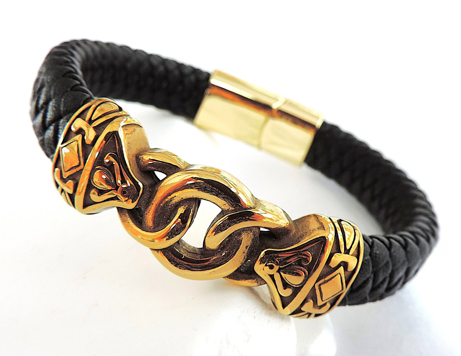 Aethon Black Leather Norse Bracelet - 2