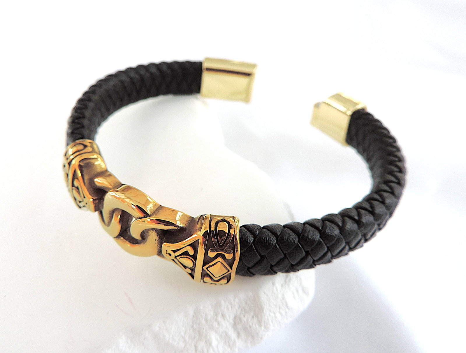 Aethon Black Leather Norse Bracelet - 3