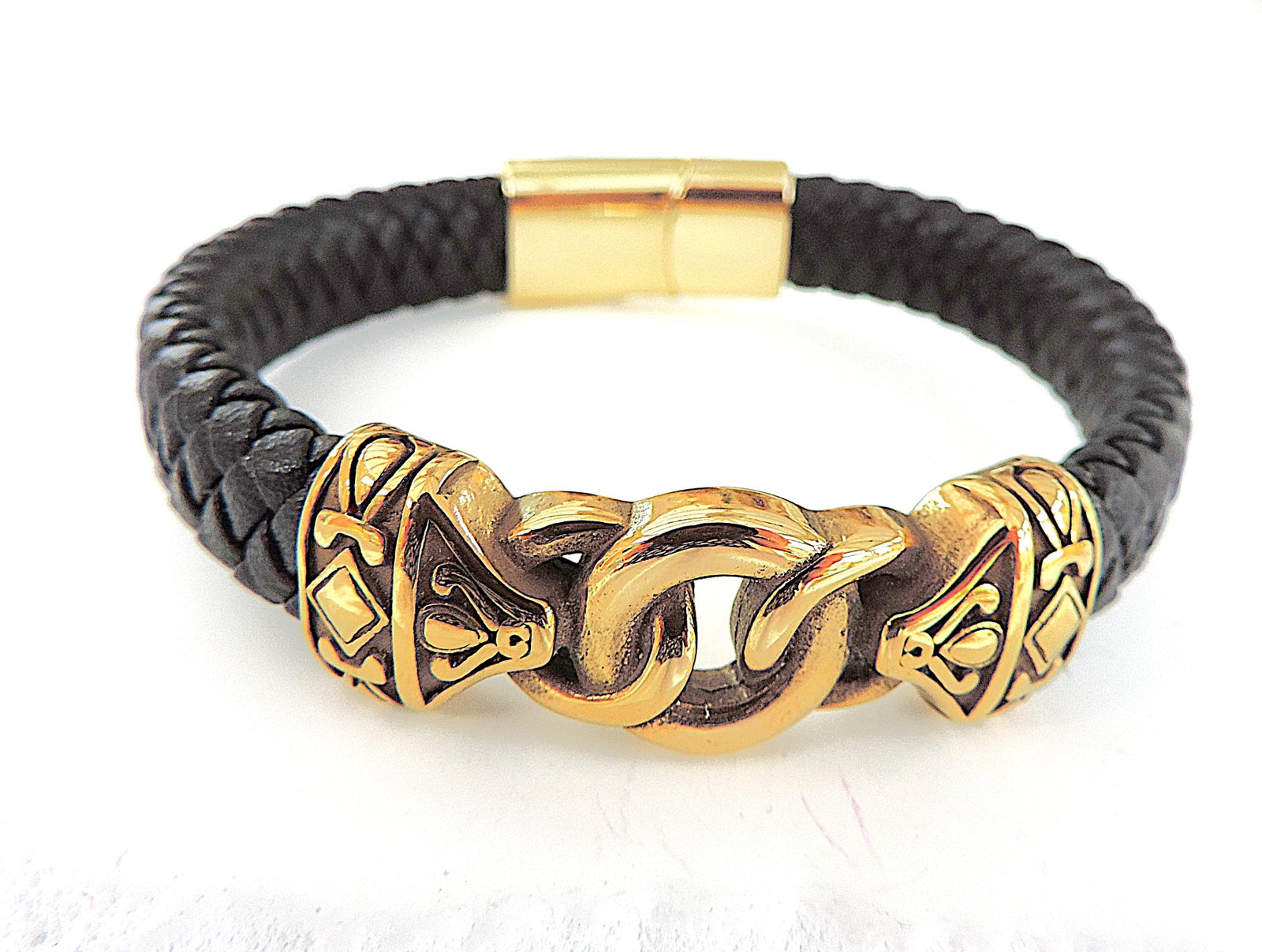 Aethon Black Leather Norse Bracelet - 4