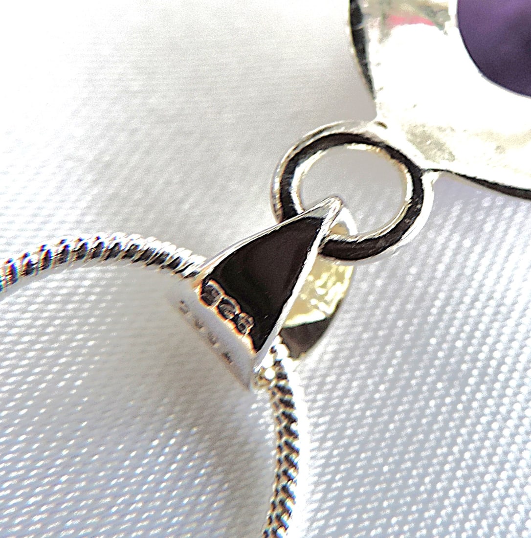 925 Silver 12 Carat Cabochon Amethyst Gemstone Pendant Necklace - 4