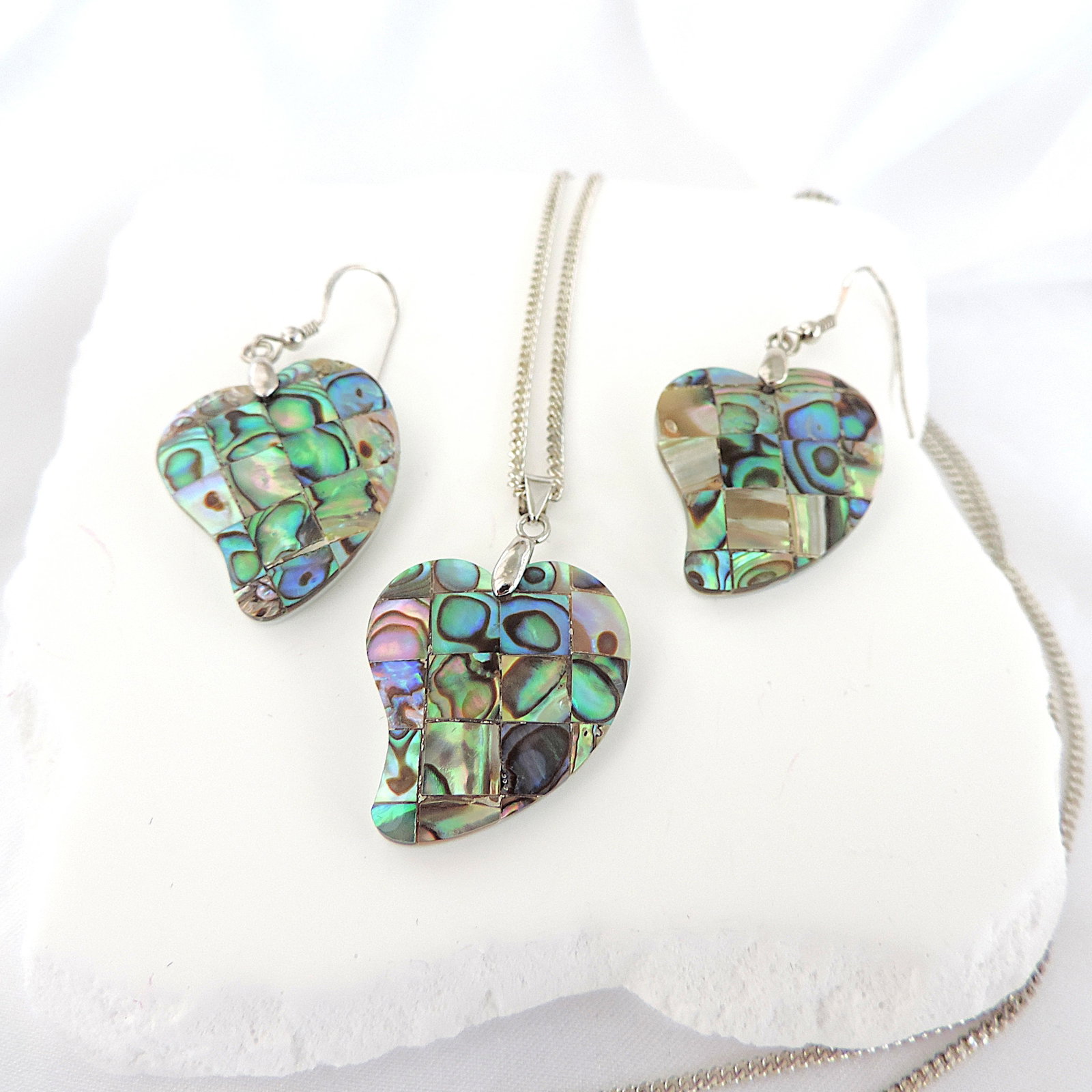 925 Sterling Silver Paua Shell Necklace and Earrings 'New' - 2
