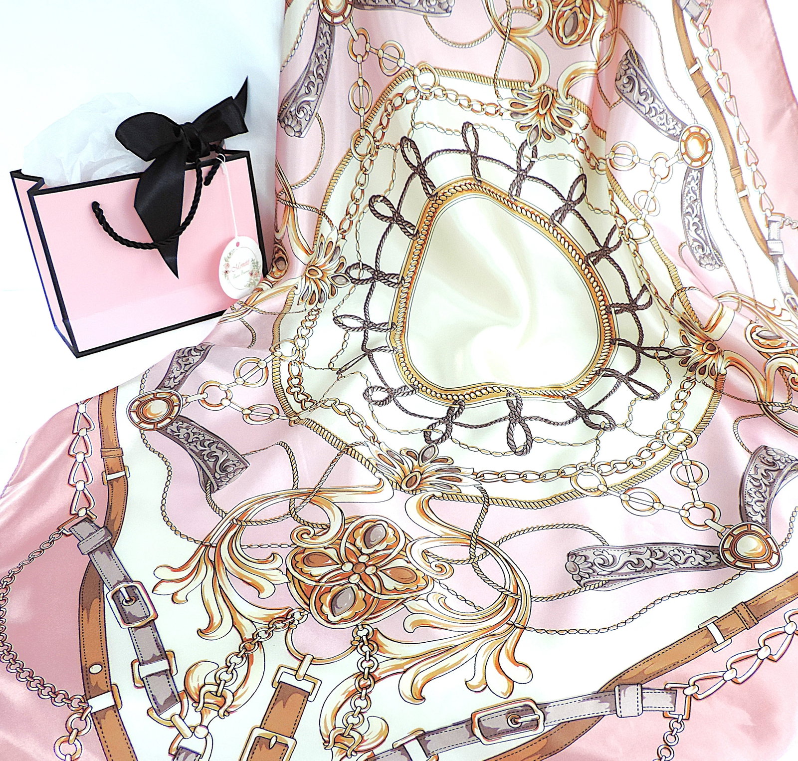 Moneté Paris 100% Silk Renaissance Style Print Scarf 83x83cm 'New' - 3