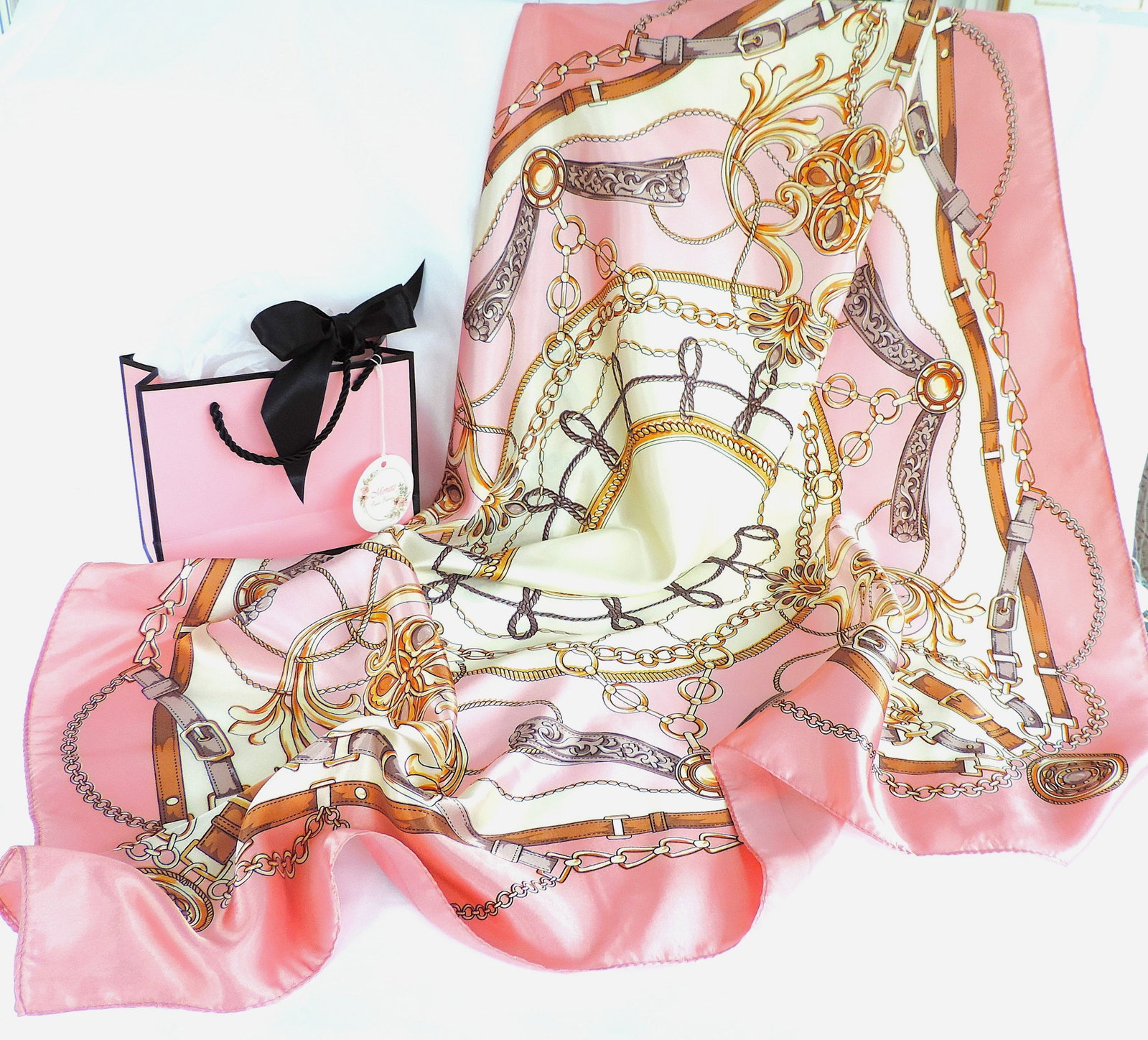 Moneté Paris 100% Silk Renaissance Style Print Scarf 83x83cm 'New' - 6