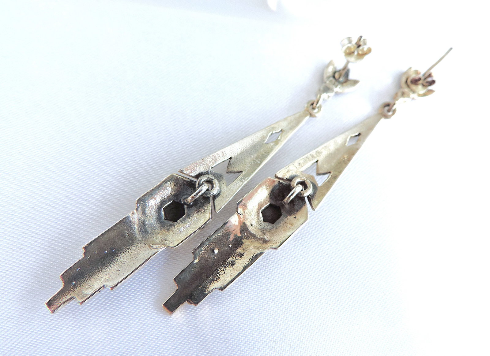 Vintage Art Deco Sterling Silver Jet & Marcasite Drop Earrings - 3