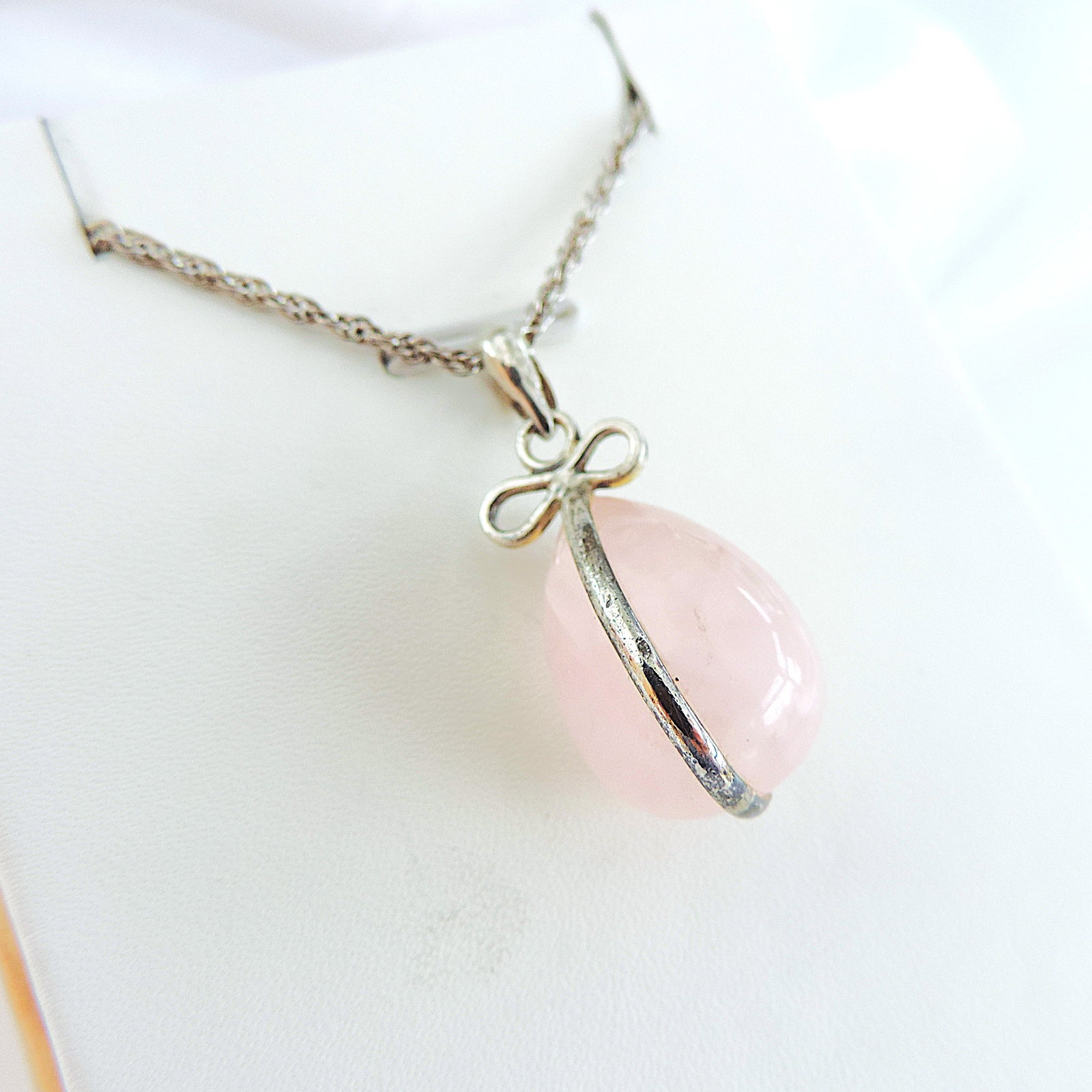 Artisan Crafted 925 Silver Pear Drop Rose Quartz Pendant Necklace - 2