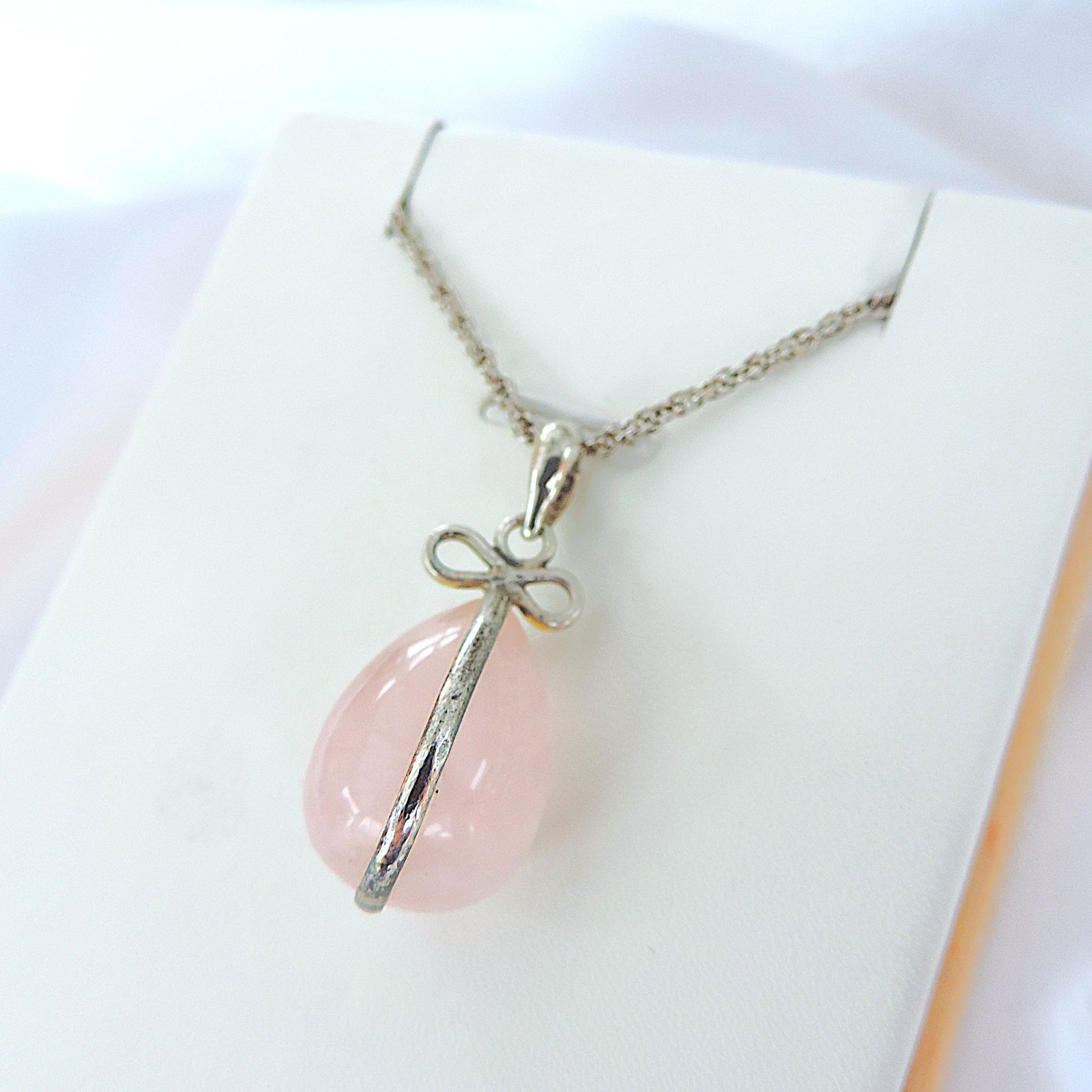 Artisan Crafted 925 Silver Pear Drop Rose Quartz Pendant Necklace - 3