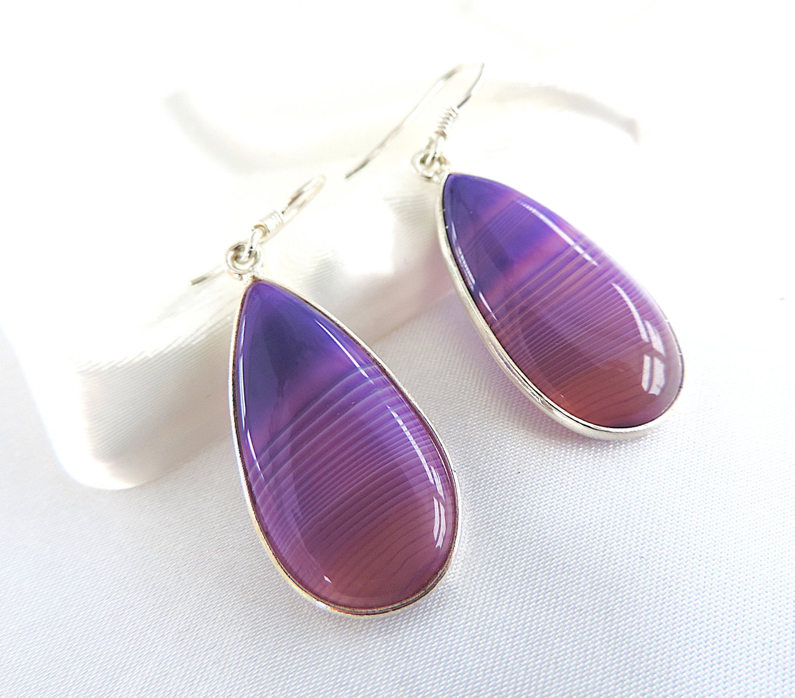 925 Silver Purple Gemstone Drop Earrings 'New' - 2