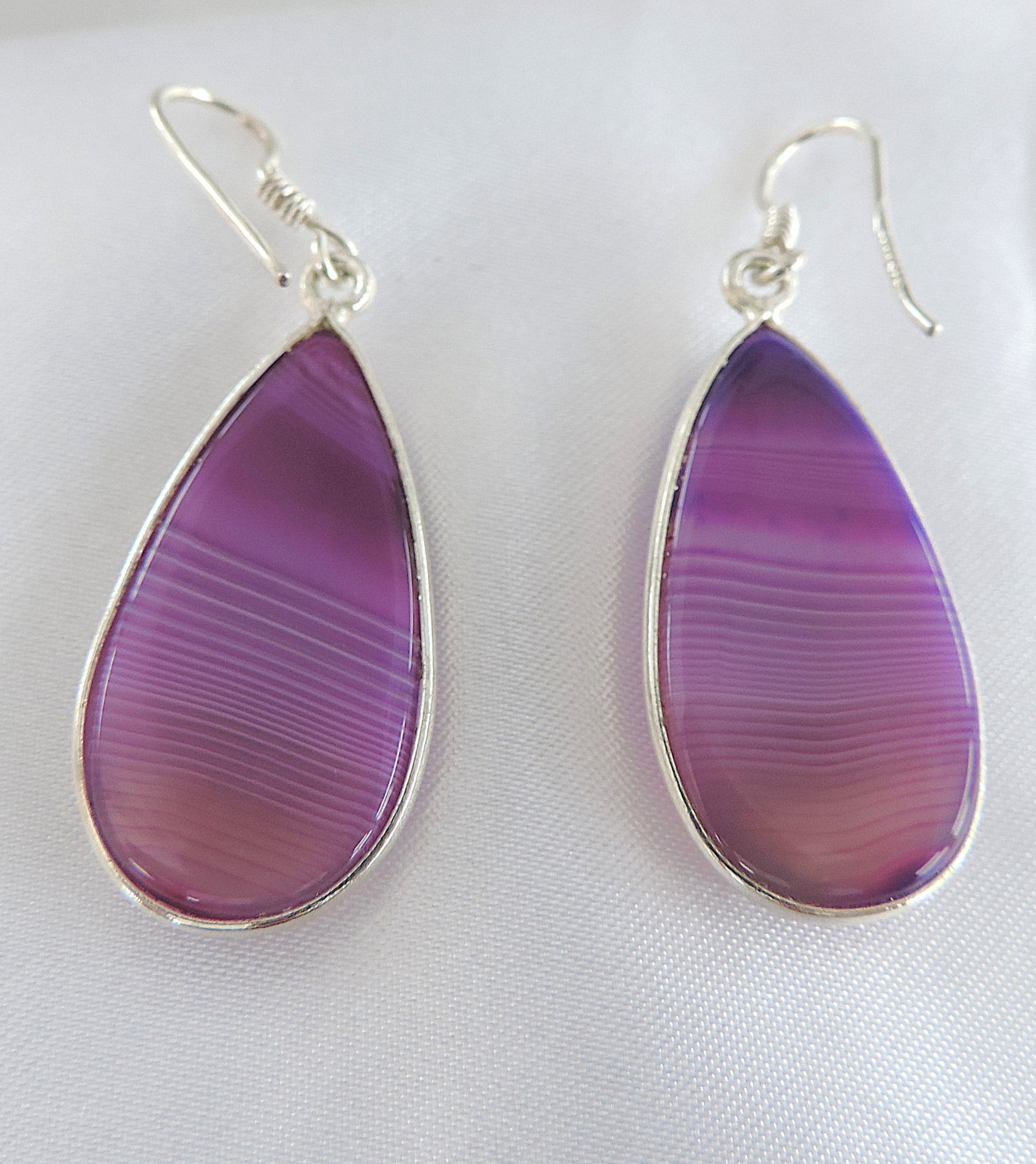 925 Silver Purple Gemstone Drop Earrings 'New' - 3