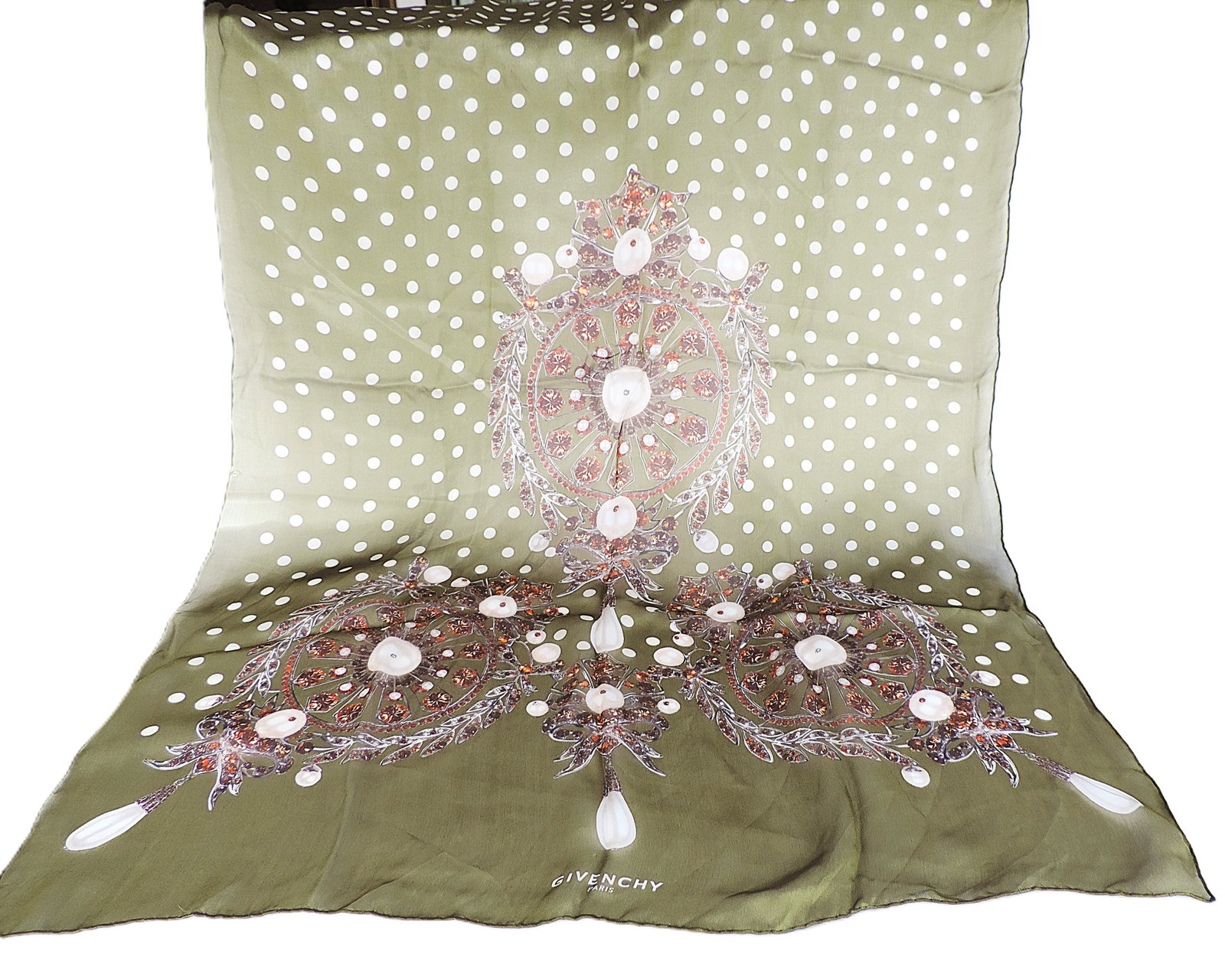 Givenchy Paris Silk Chiffon Scarf - Large 193x66cm: Title: Givenchy Paris Silk Chiffon Scarf - Large 193x66cm Description: A stunning GIVENCHY Paris 100% silk chiffon scarf measuring 193cm long x 66 cm wide with hand-rolled and stitched edges. 