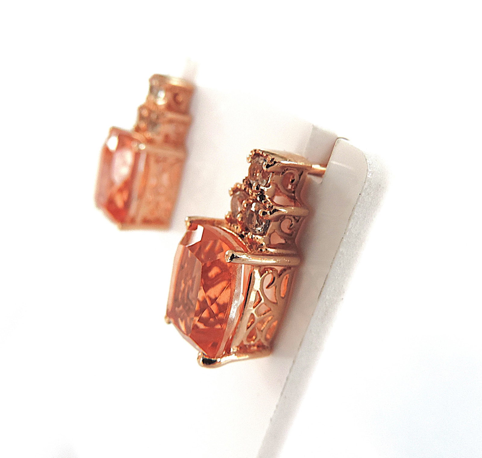 18k Rose Gold 925 Silver 8 Carat Peach Morganite Gemstone Earrings 'New' - 2