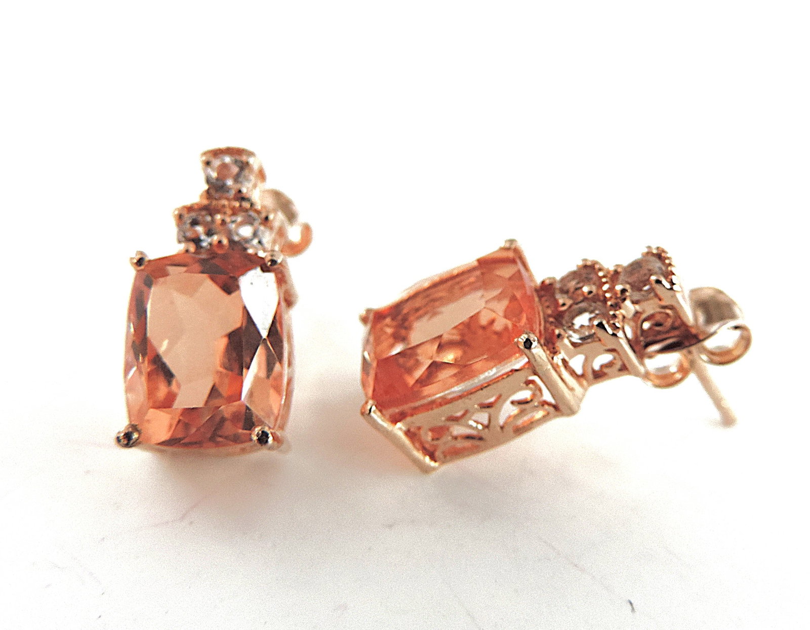 18k Rose Gold 925 Silver 8 Carat Peach Morganite Gemstone Earrings 'New' - 3