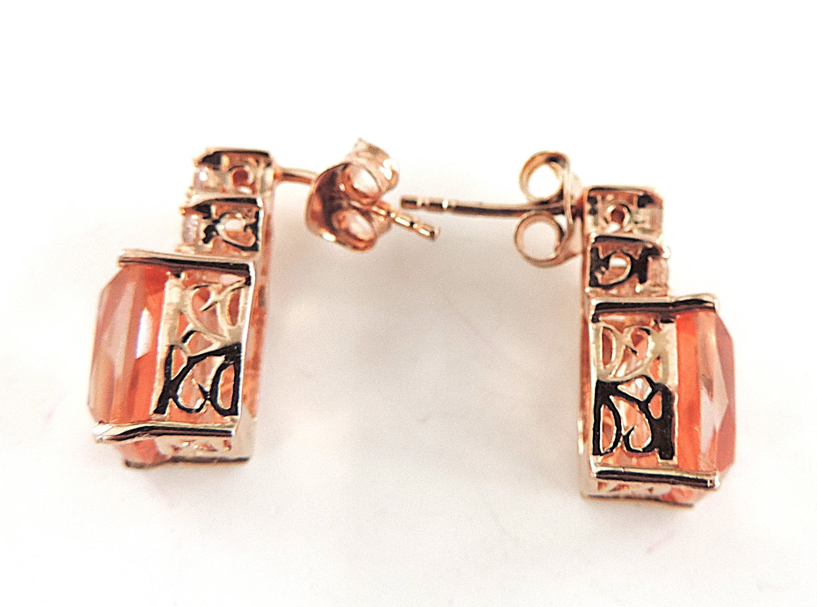 18k Rose Gold 925 Silver 8 Carat Peach Morganite Gemstone Earrings 'New' - 4