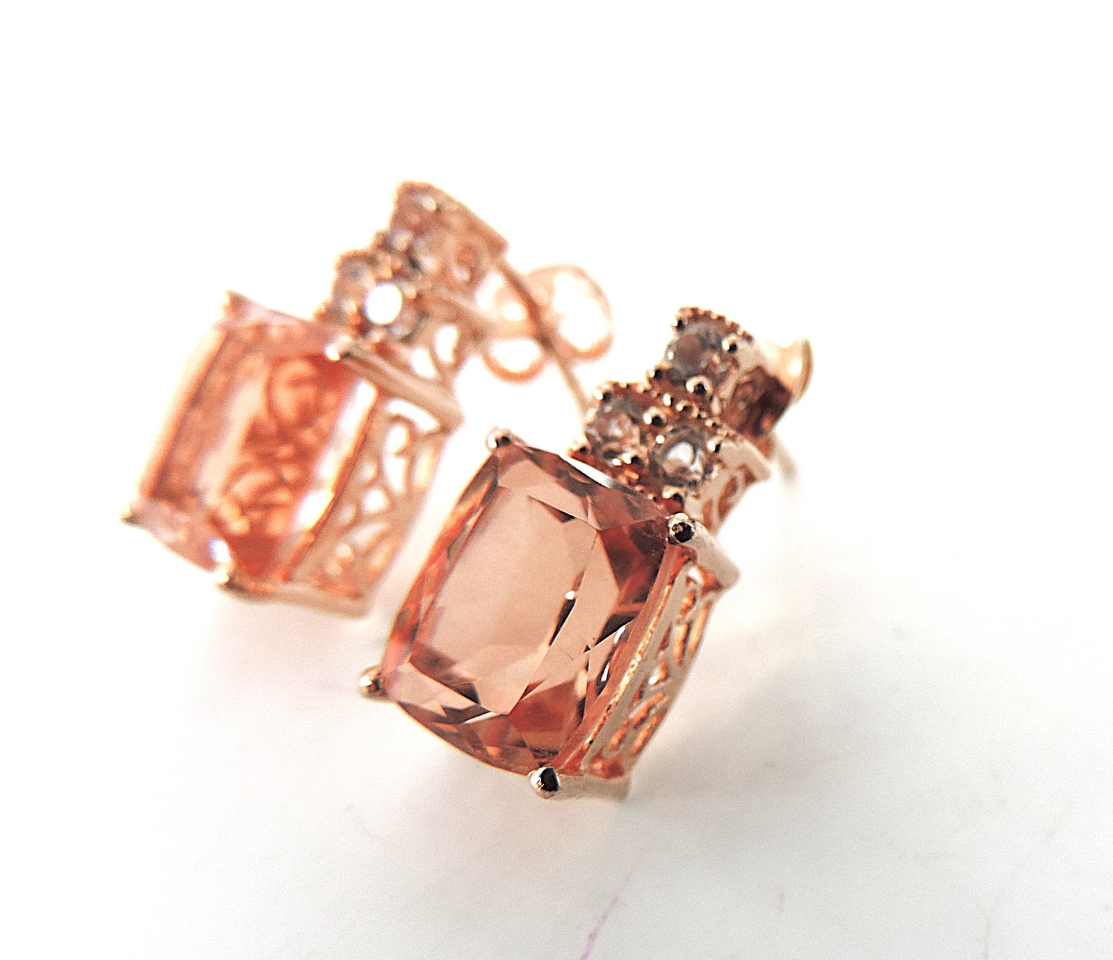 18k Rose Gold 925 Silver 8 Carat Peach Morganite Gemstone Earrings 'New' - 5