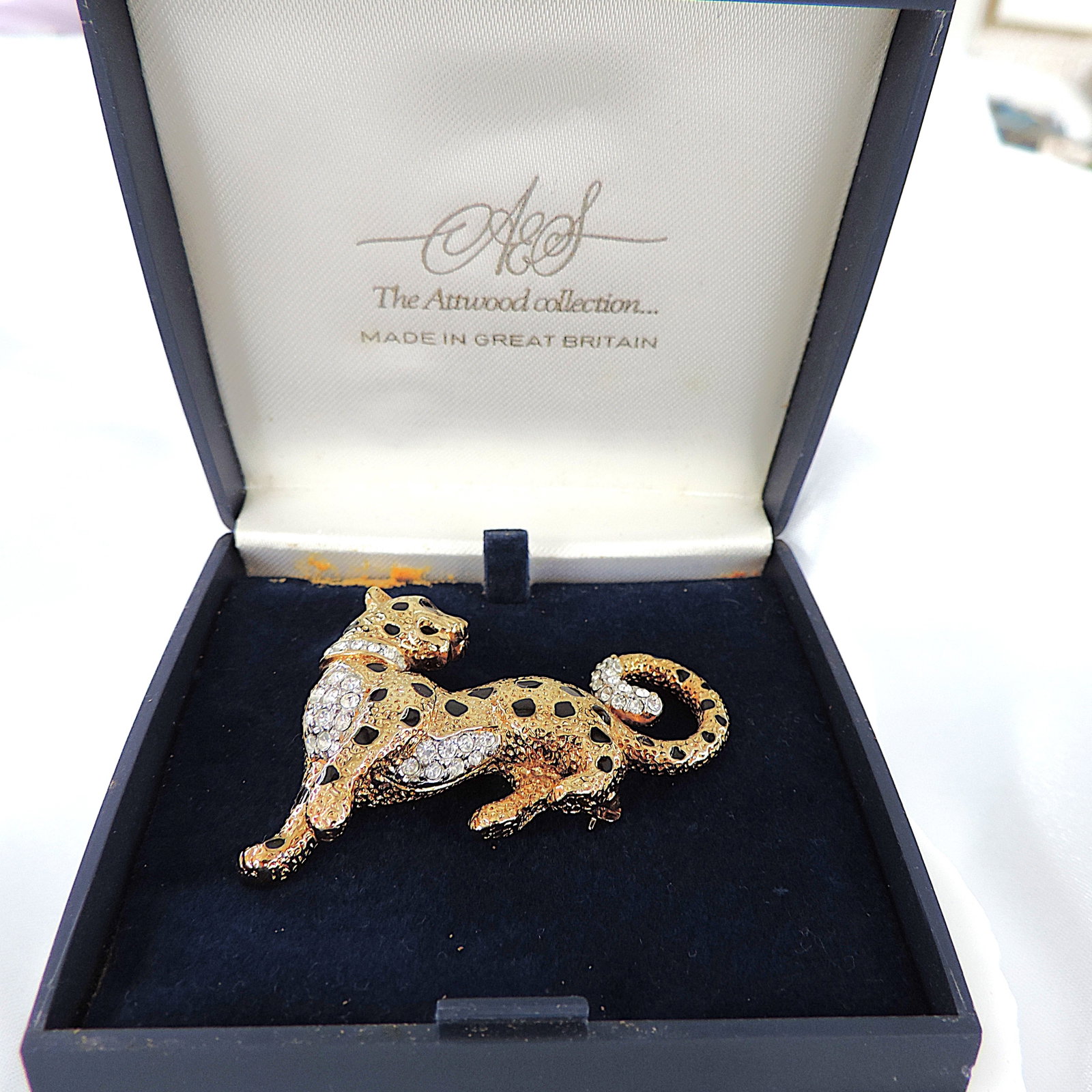 Vintage Attwood & Sawyer 22K Gold Plated Swarovski Crystal Leopard Brooch - 6