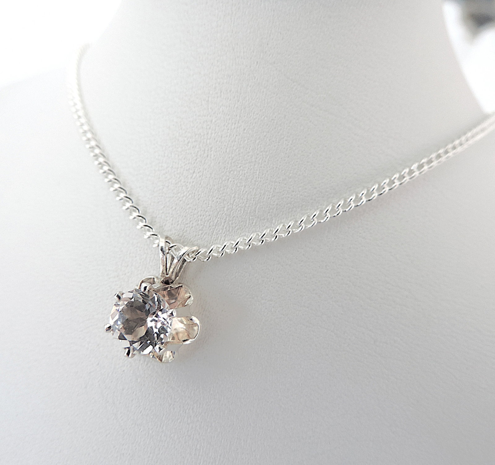 925 Silver Cubic Zirconia Gemstone Pendant Necklace - 2