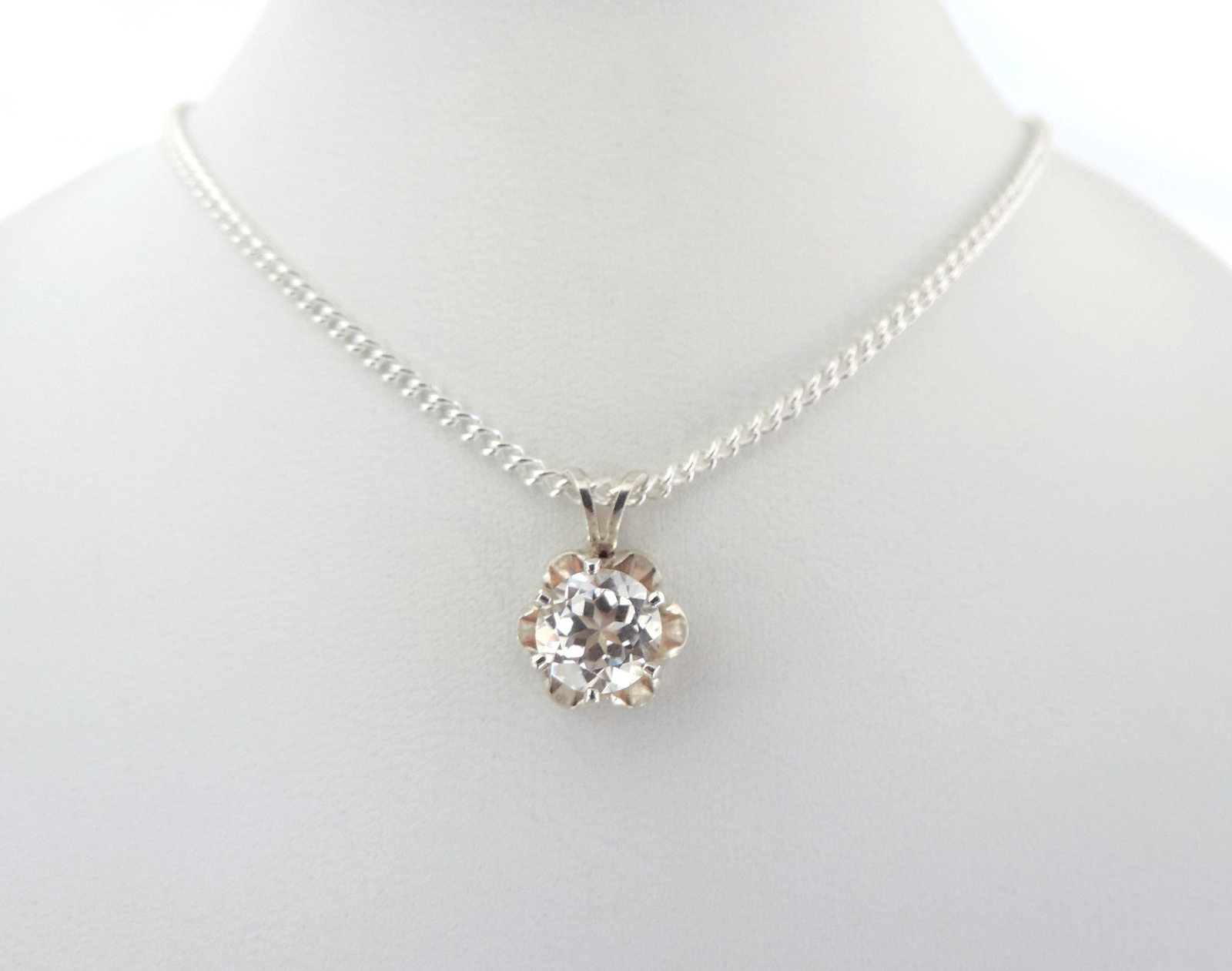 925 Silver Cubic Zirconia Gemstone Pendant Necklace - 3