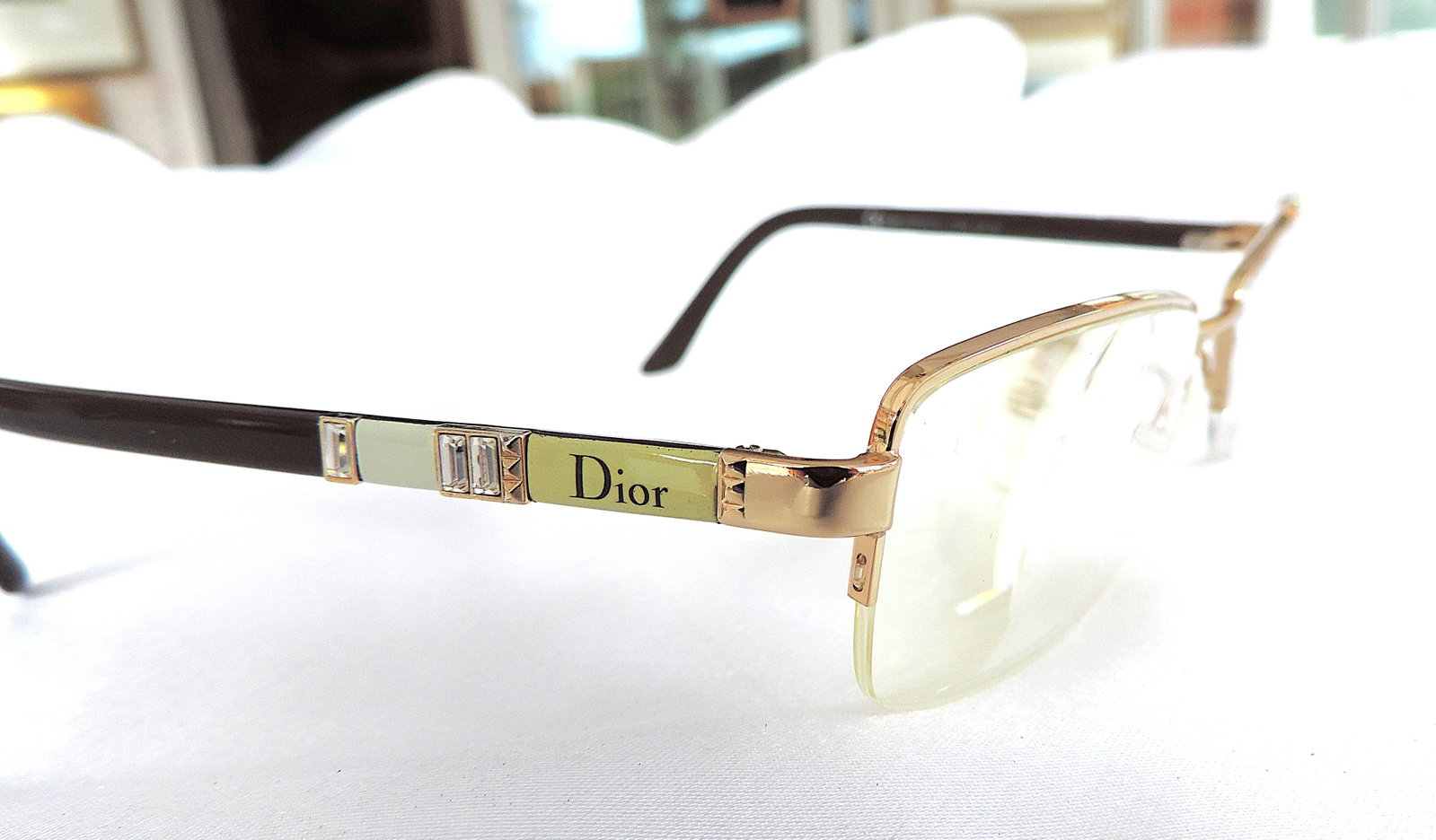 Christian Dior Prescription Glasses Frames Gold With Crystal Accents Includes Case - 6