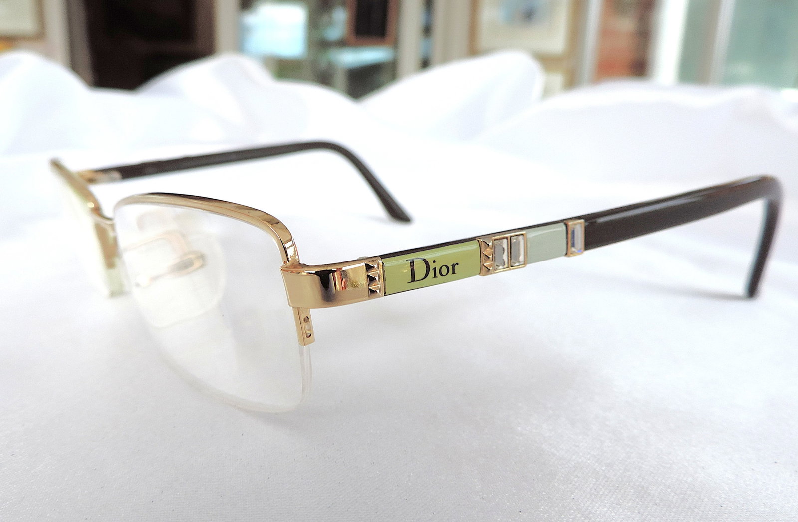 Christian Dior Prescription Glasses Frames Gold With Crystal Accents Includes Case - 9