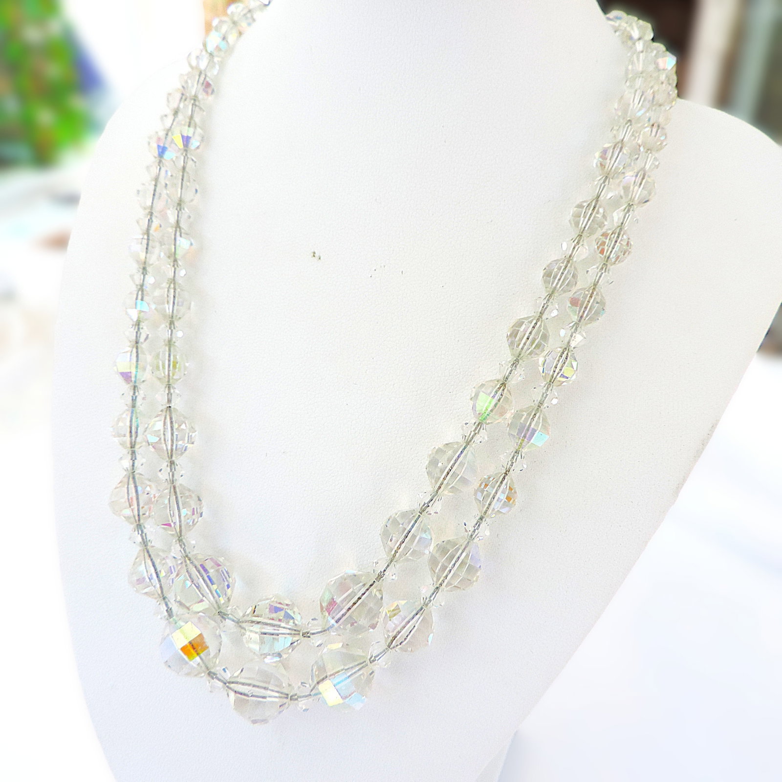 Vintage Aurora Borealis Two Stand Necklace - 2