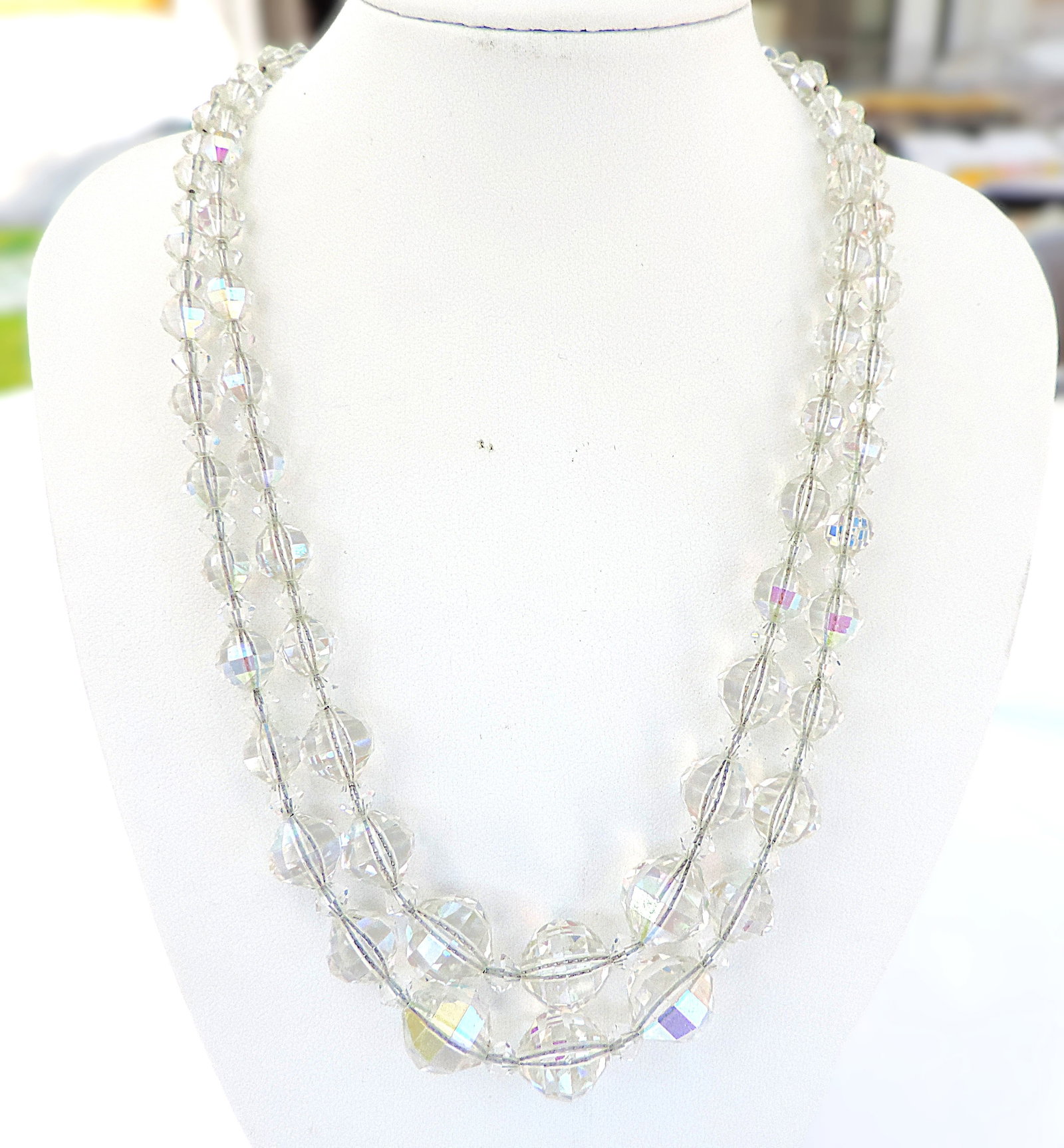 Vintage Aurora Borealis Two Stand Necklace - 4