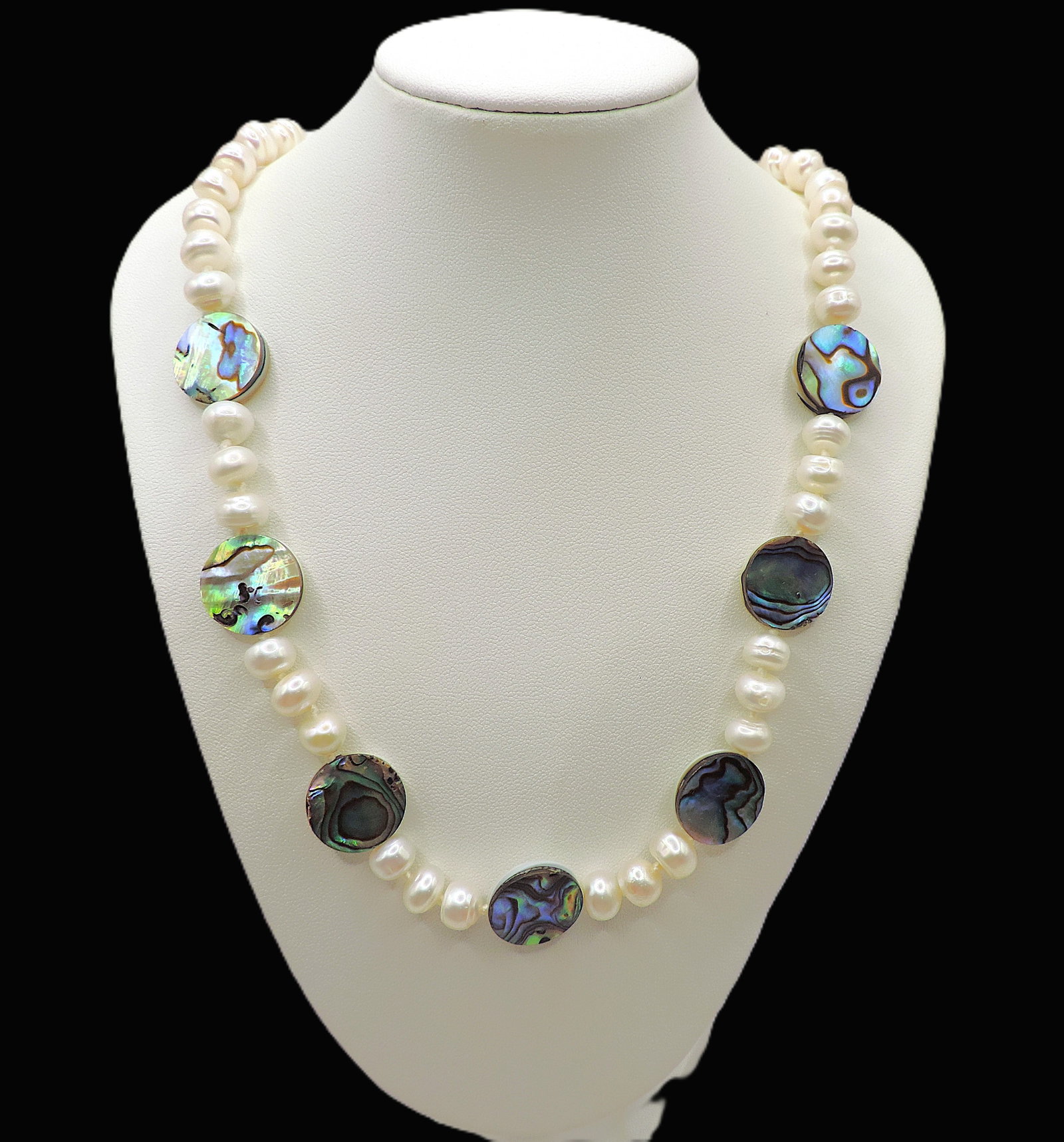 Freshwater Cultured Pearl & Paua Shell Necklace Silver Clasp New With Gift Pouch - 2