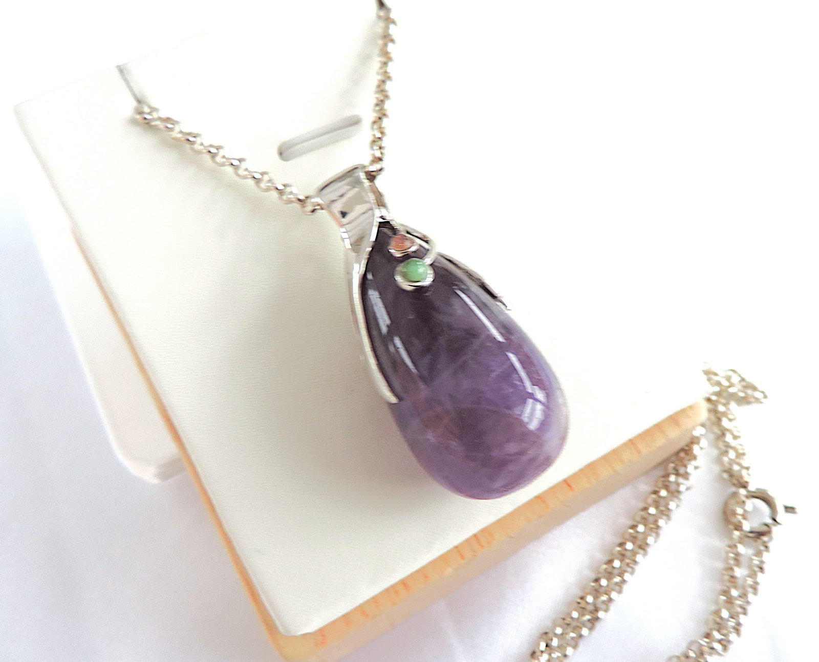 925 Silver Polished Amethyst Gemstone Pendant Necklace 'New' - 3