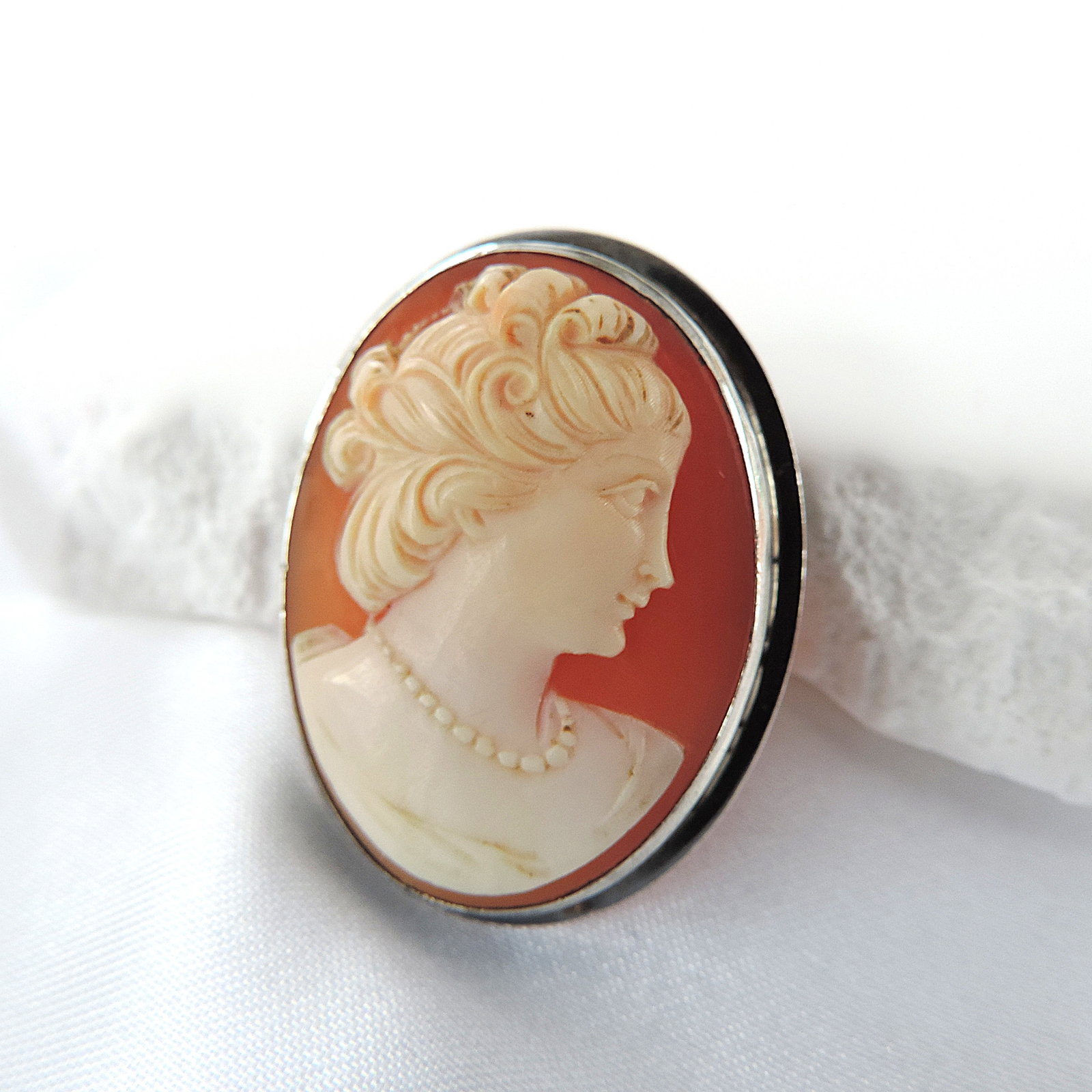 Antique Sterling Silver Cameo Brooch - 2