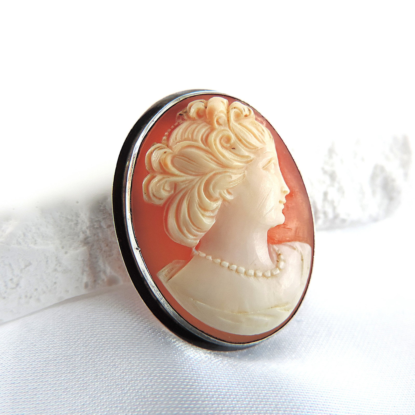 Antique Sterling Silver Cameo Brooch - 3