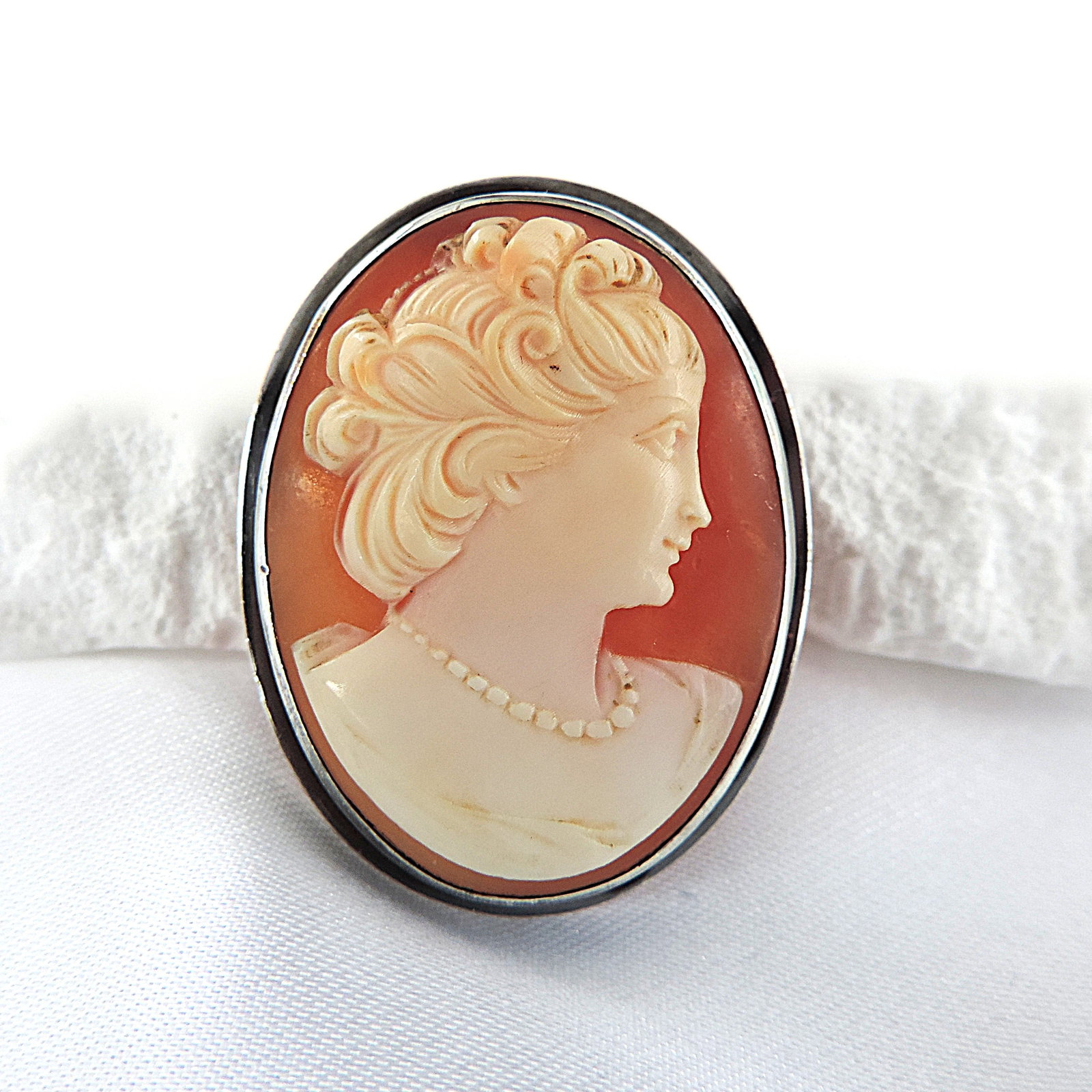 Antique Sterling Silver Cameo Brooch - 4