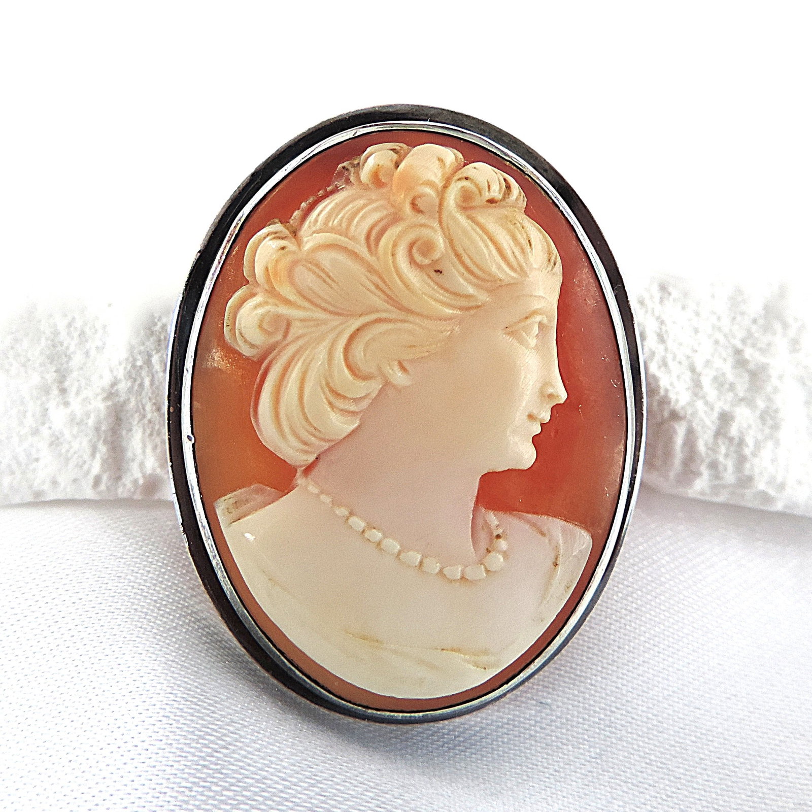 Antique Sterling Silver Cameo Brooch - 6