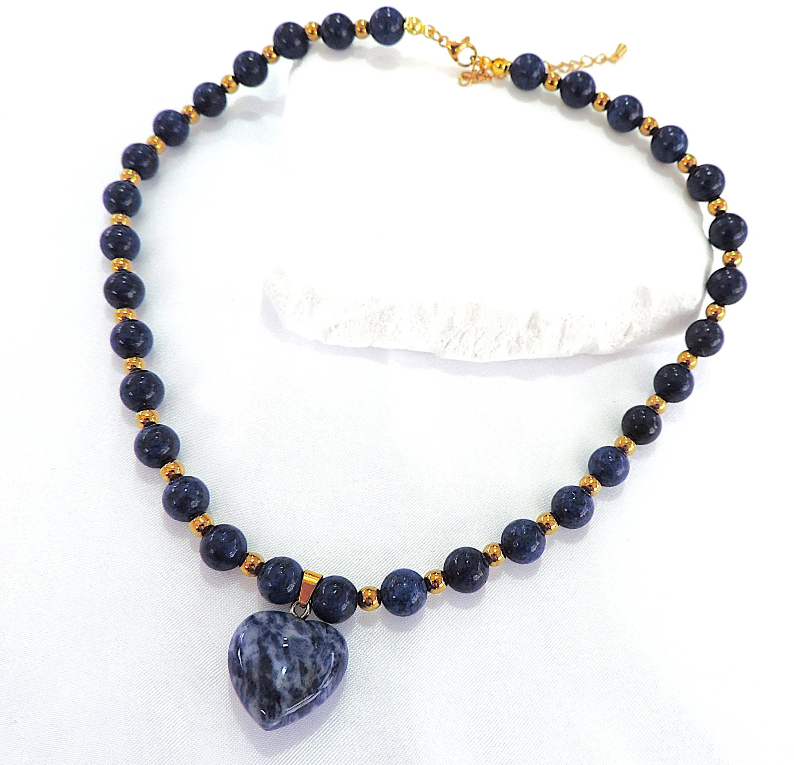 Lapis Lazuli Bead & Heart Drop Necklace - 2