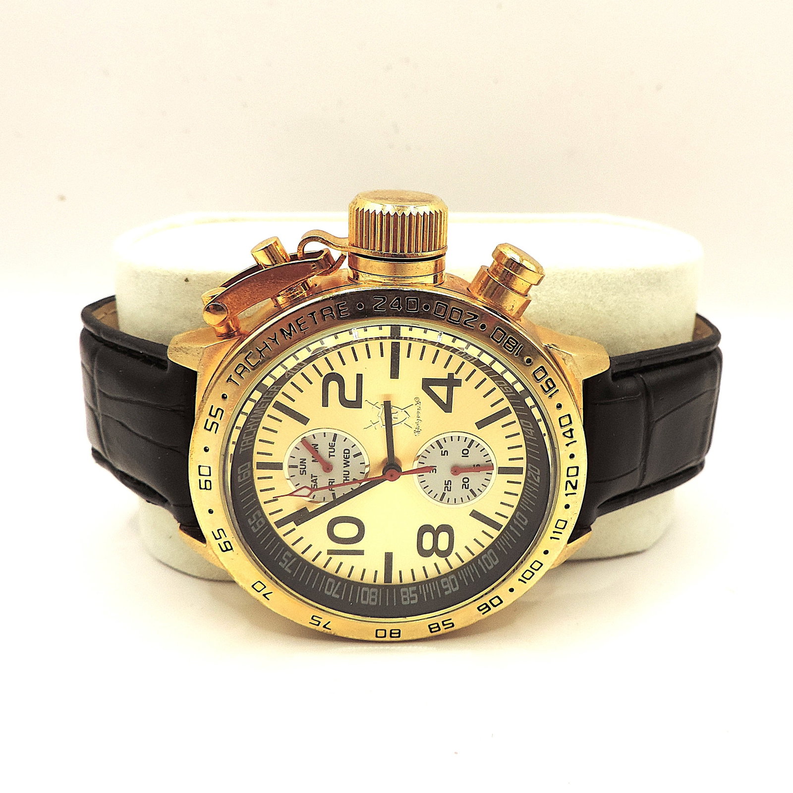 Koniswerk Chronograph Tachymeter Quartz Watch Black Leather Strip - 2
